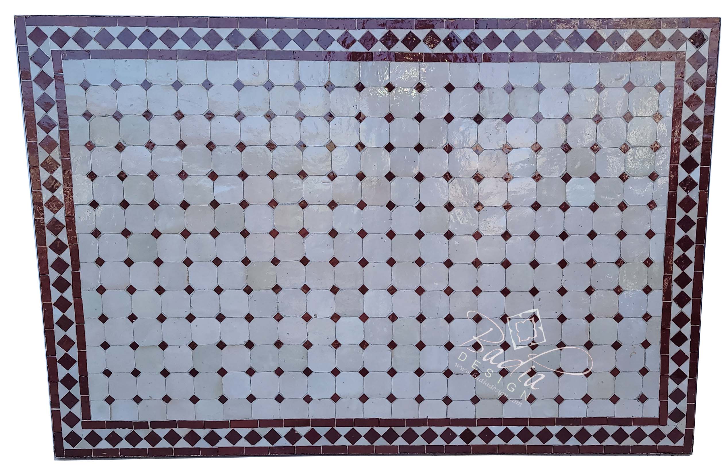 32"W x 48"L Brick Red and Beige Rectangular Tile Table Top