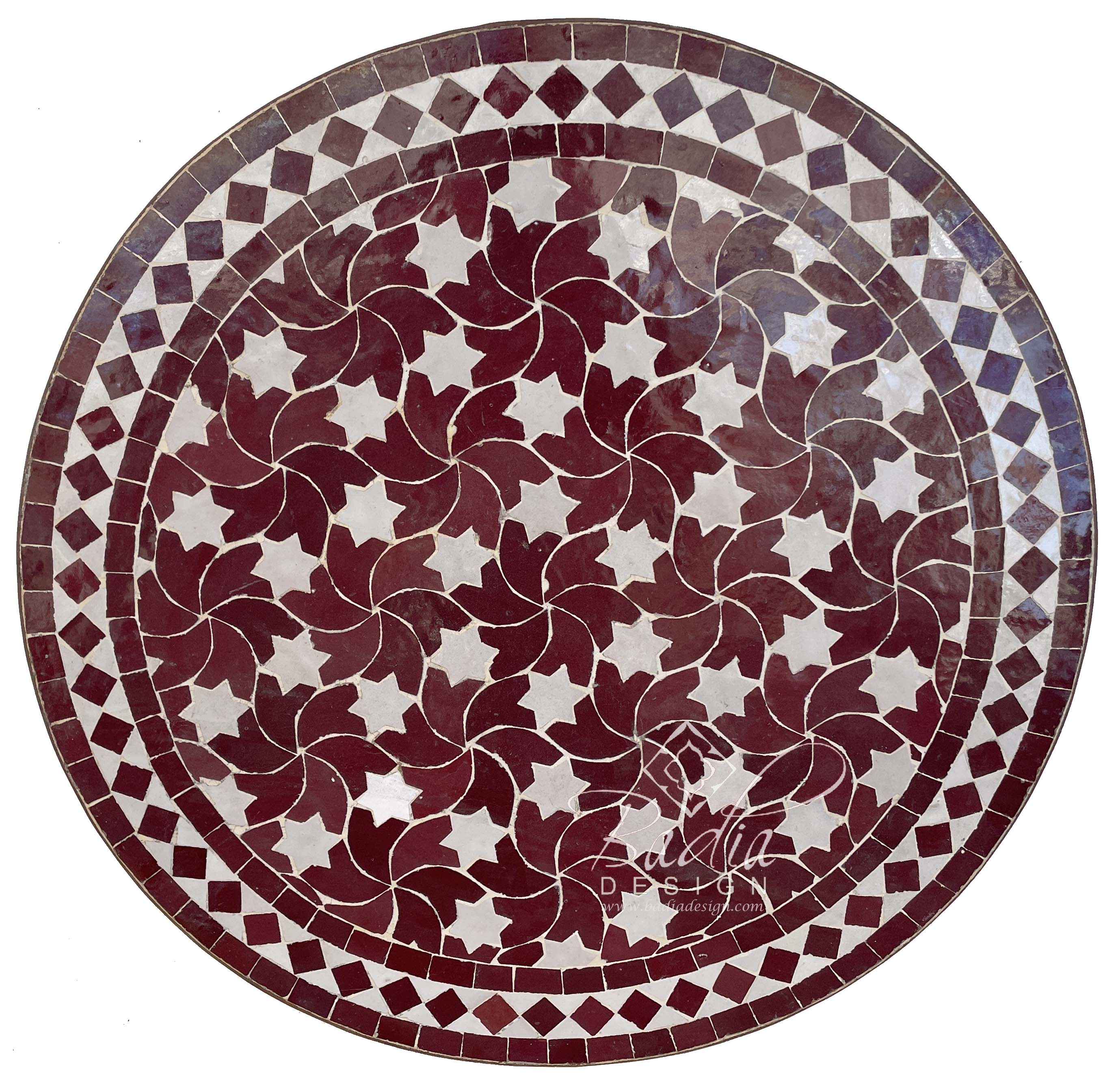24" Burgundy Intricately Designed Tile Table Top