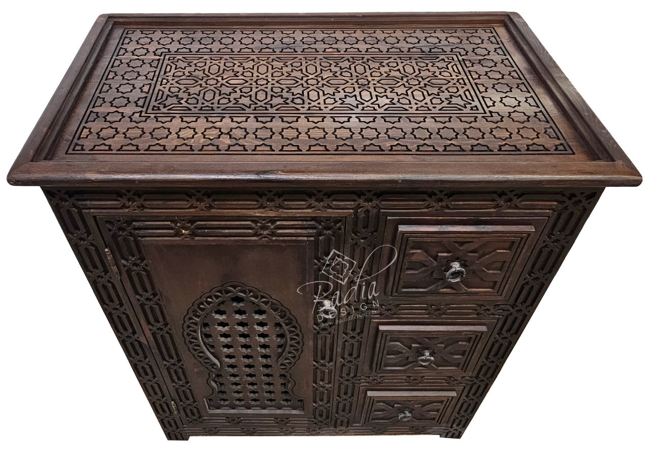Dark Stained Hand Carved Wooden Cabinet