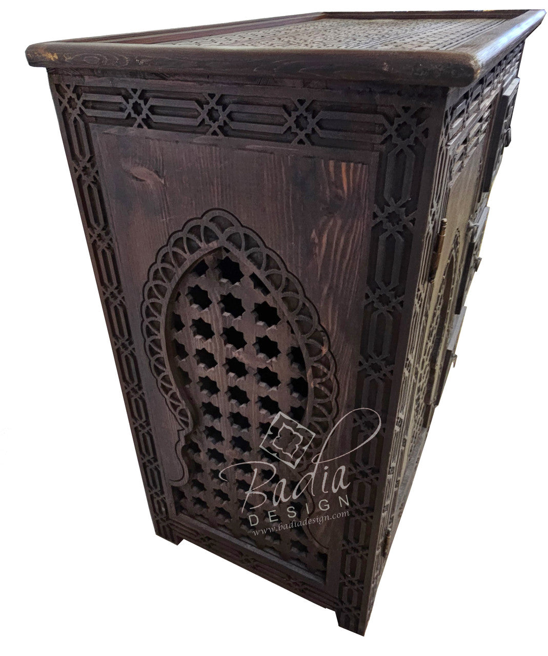 Dark Stained Hand Carved Wooden Cabinet
