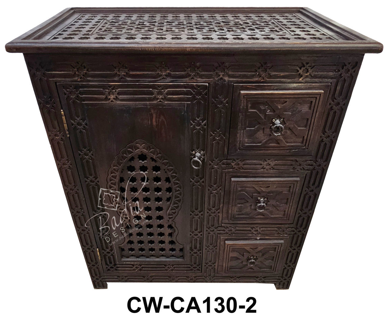 Dark Stained Hand Carved Wooden Cabinet