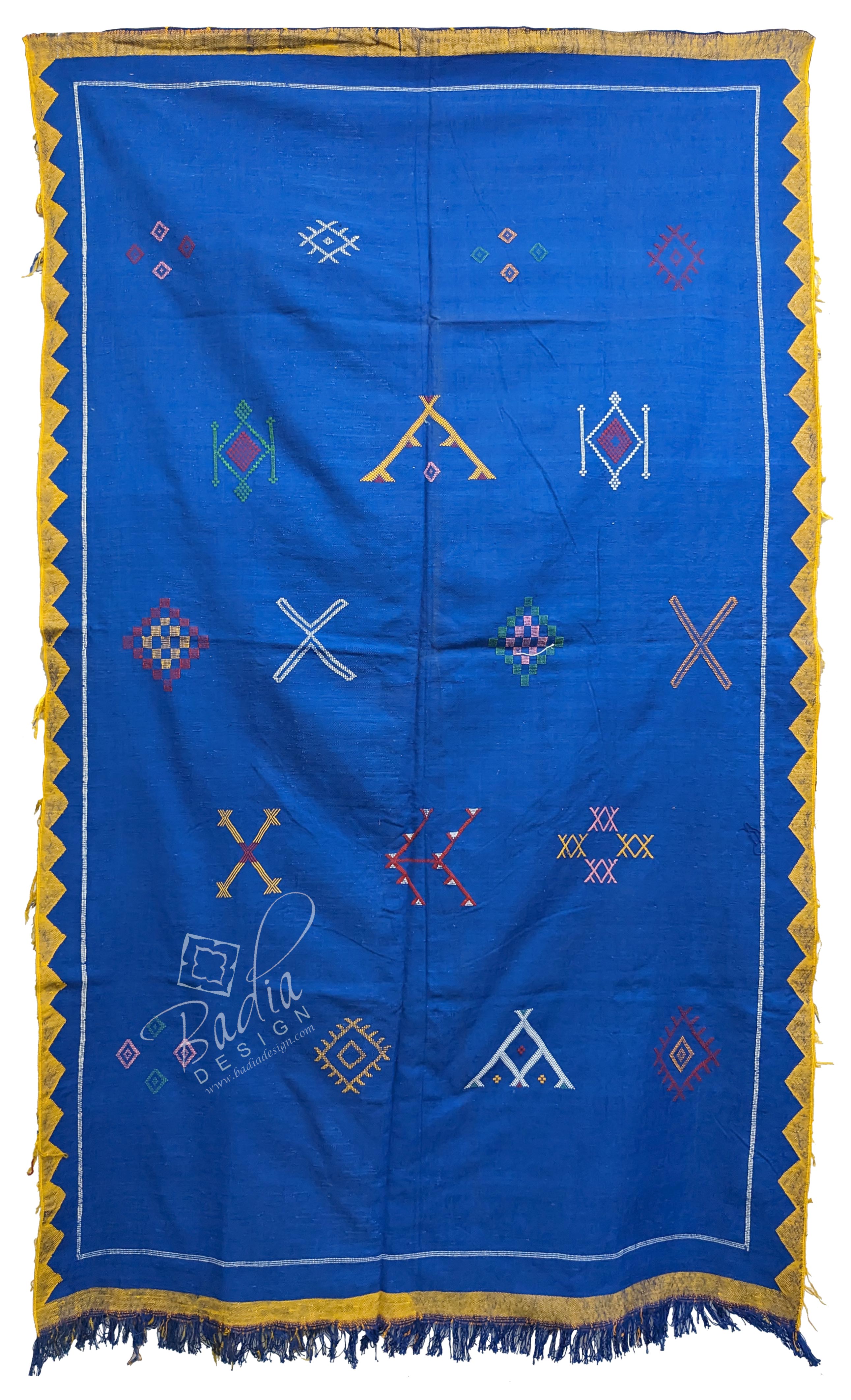 Deep Blue Cactus Silk Rug with Tribal Designs