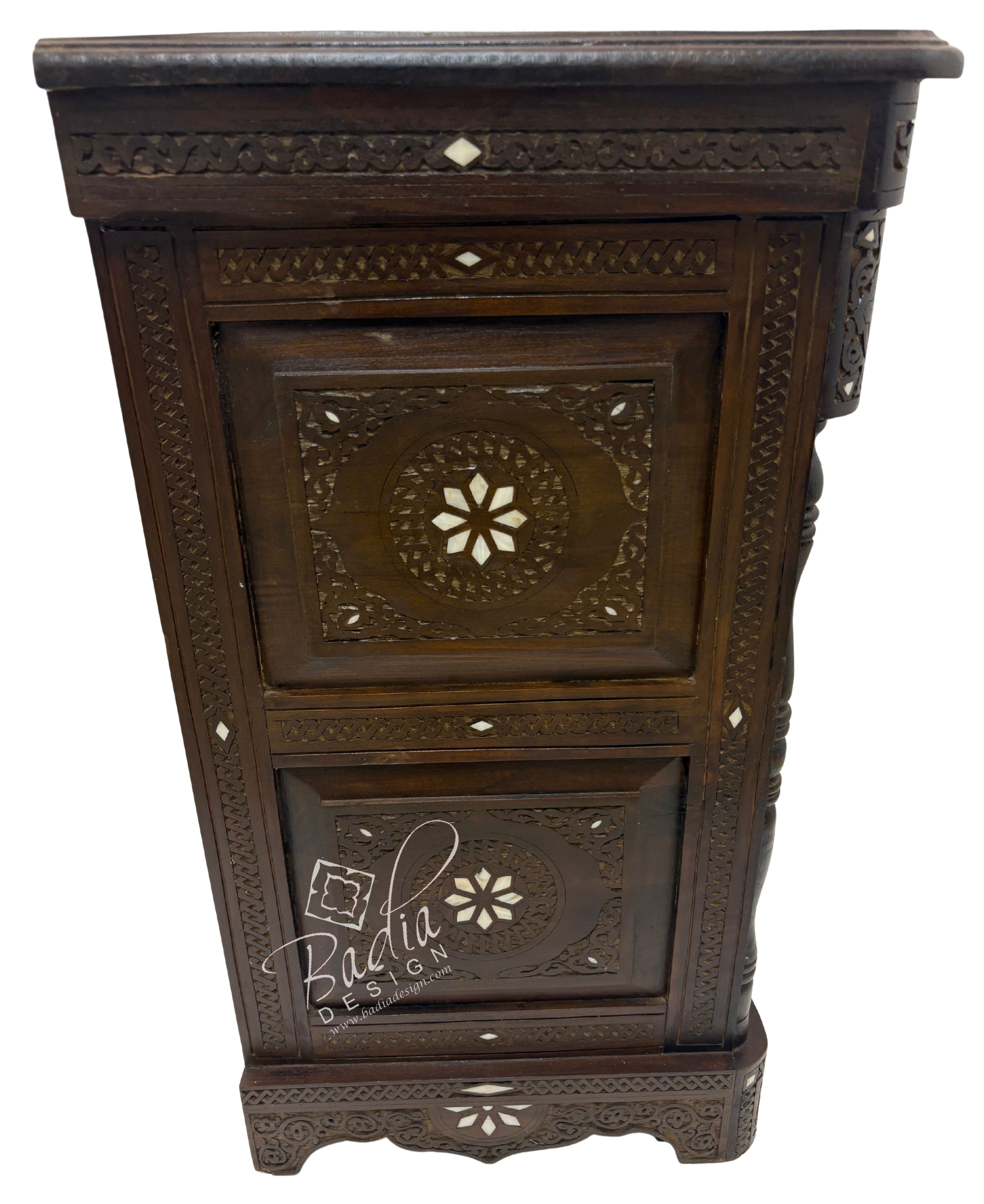 Carved Wood Bone Inlay Dark Stained Dresser