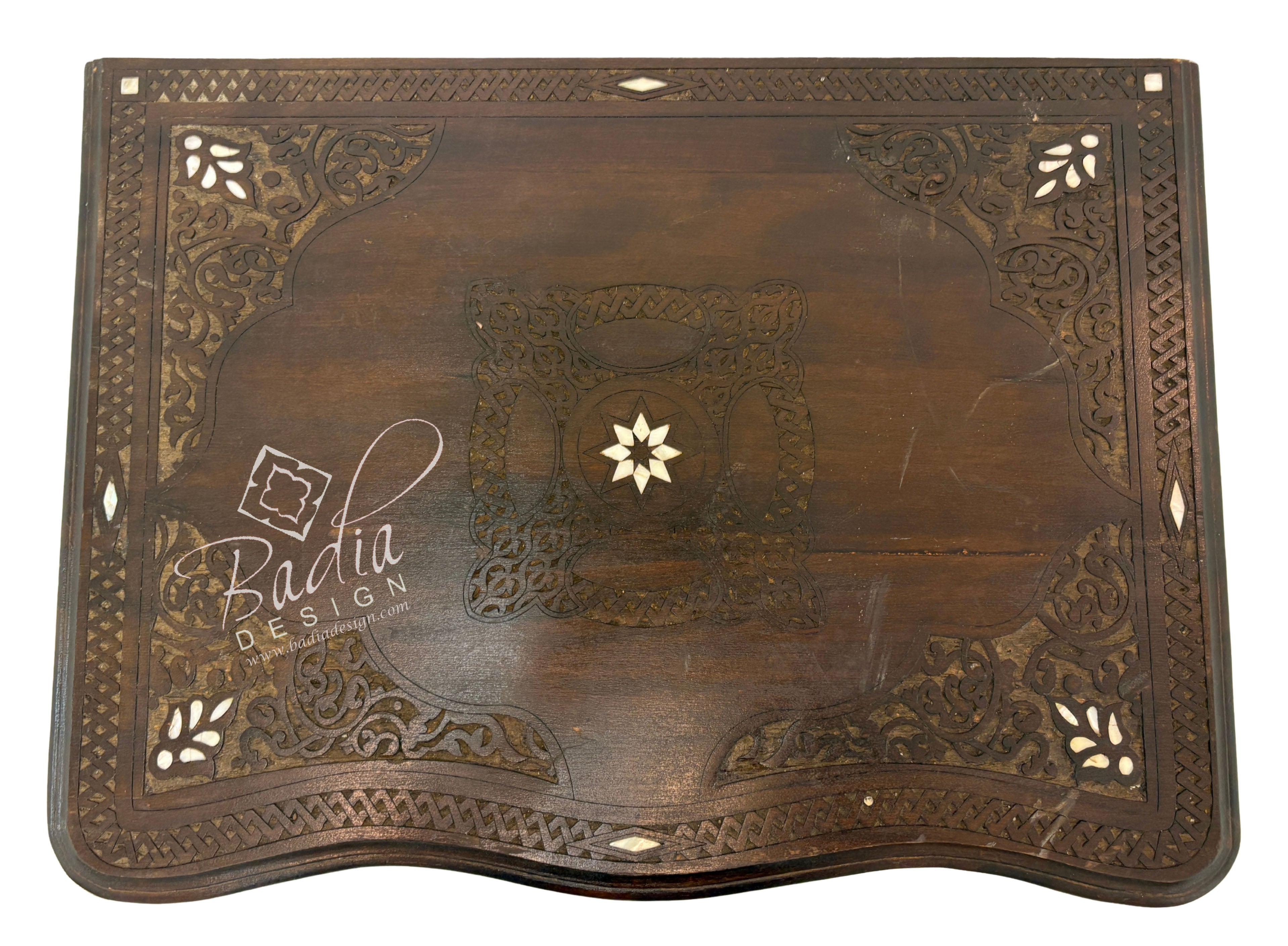 Carved Wood Bone Inlay Dark Stained Dresser