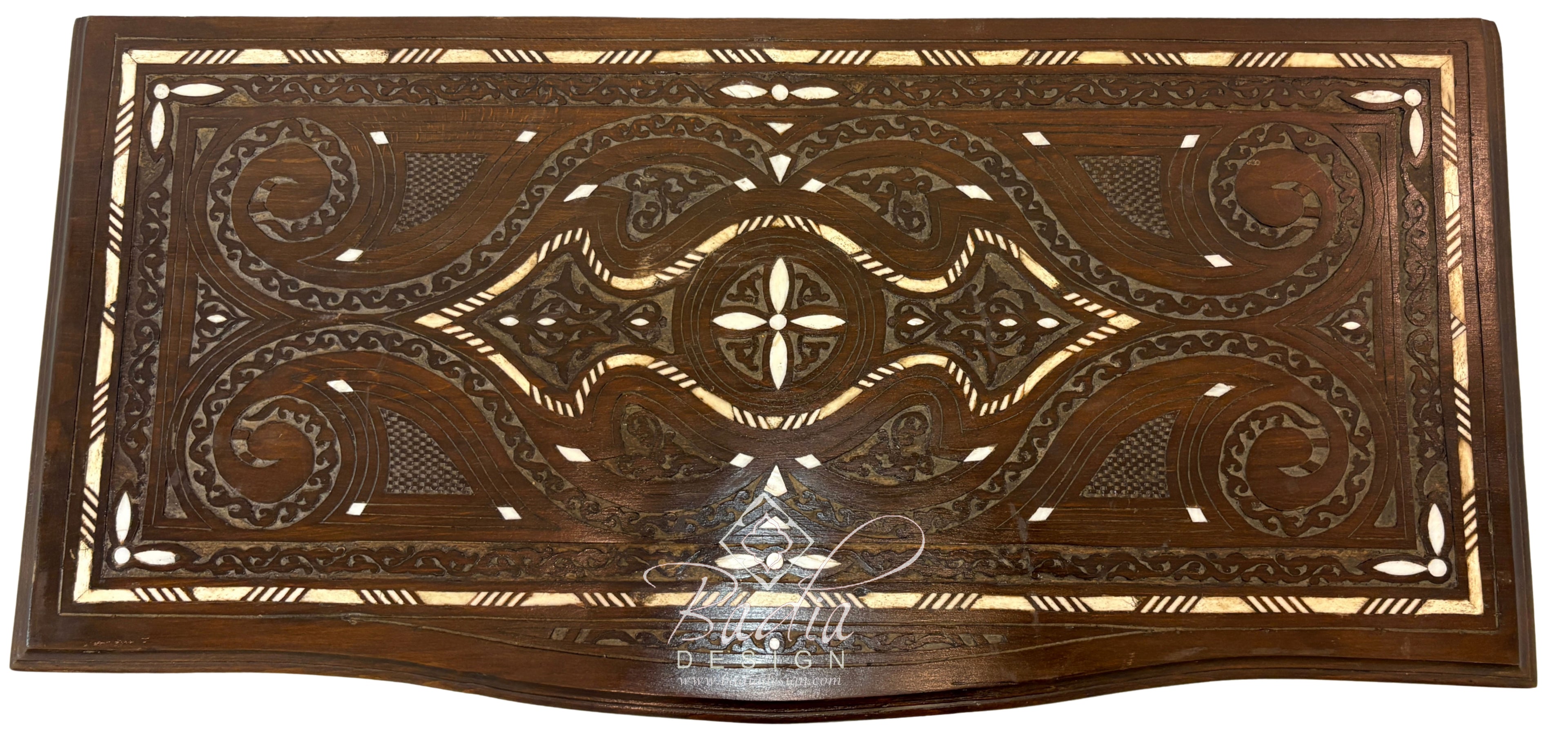 Large Carved Wood Bone Inlay Dark Stained Dresser