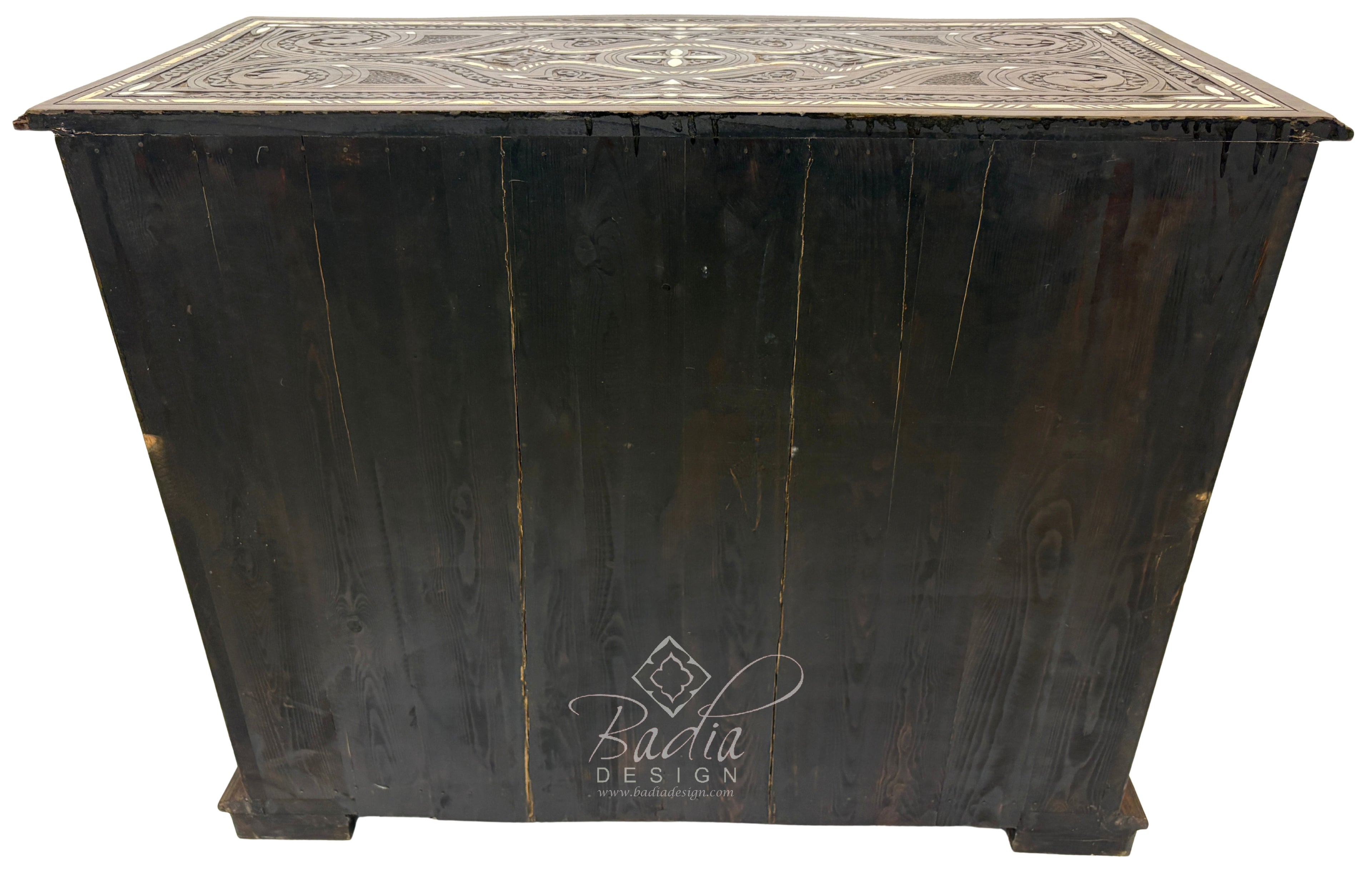 Large Carved Wood Bone Inlay Dark Stained Dresser