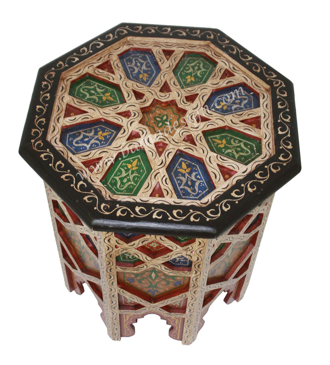 Carved Wood Hand Painted Side Table