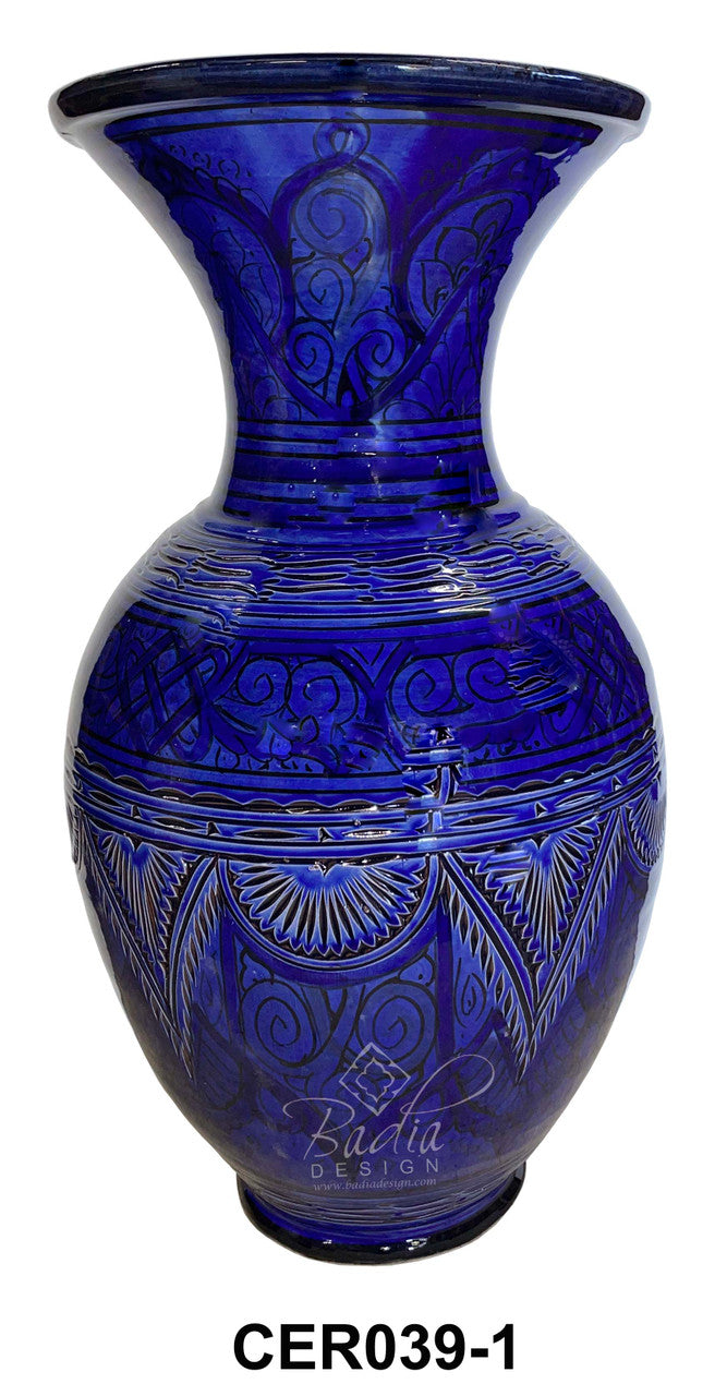 Hand Painted Carved Moroccan Ceramic Vase