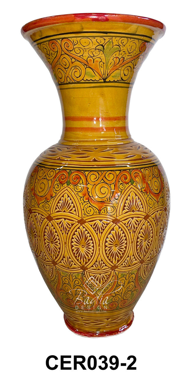 Hand Painted Carved Moroccan Ceramic Vase