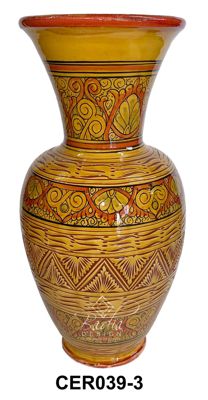 Hand Painted Carved Moroccan Ceramic Vase