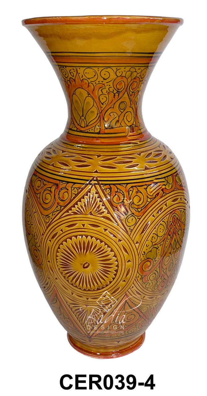 Hand Painted Carved Moroccan Ceramic Vase