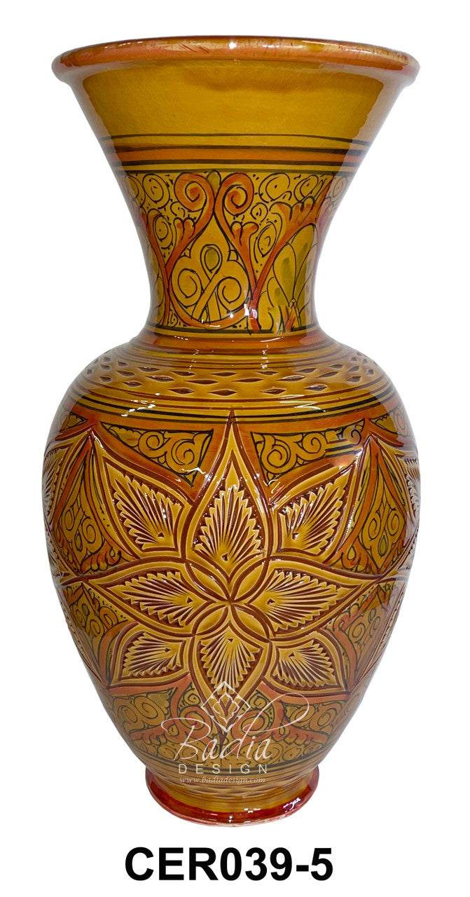 Hand Painted Carved Moroccan Ceramic Vase