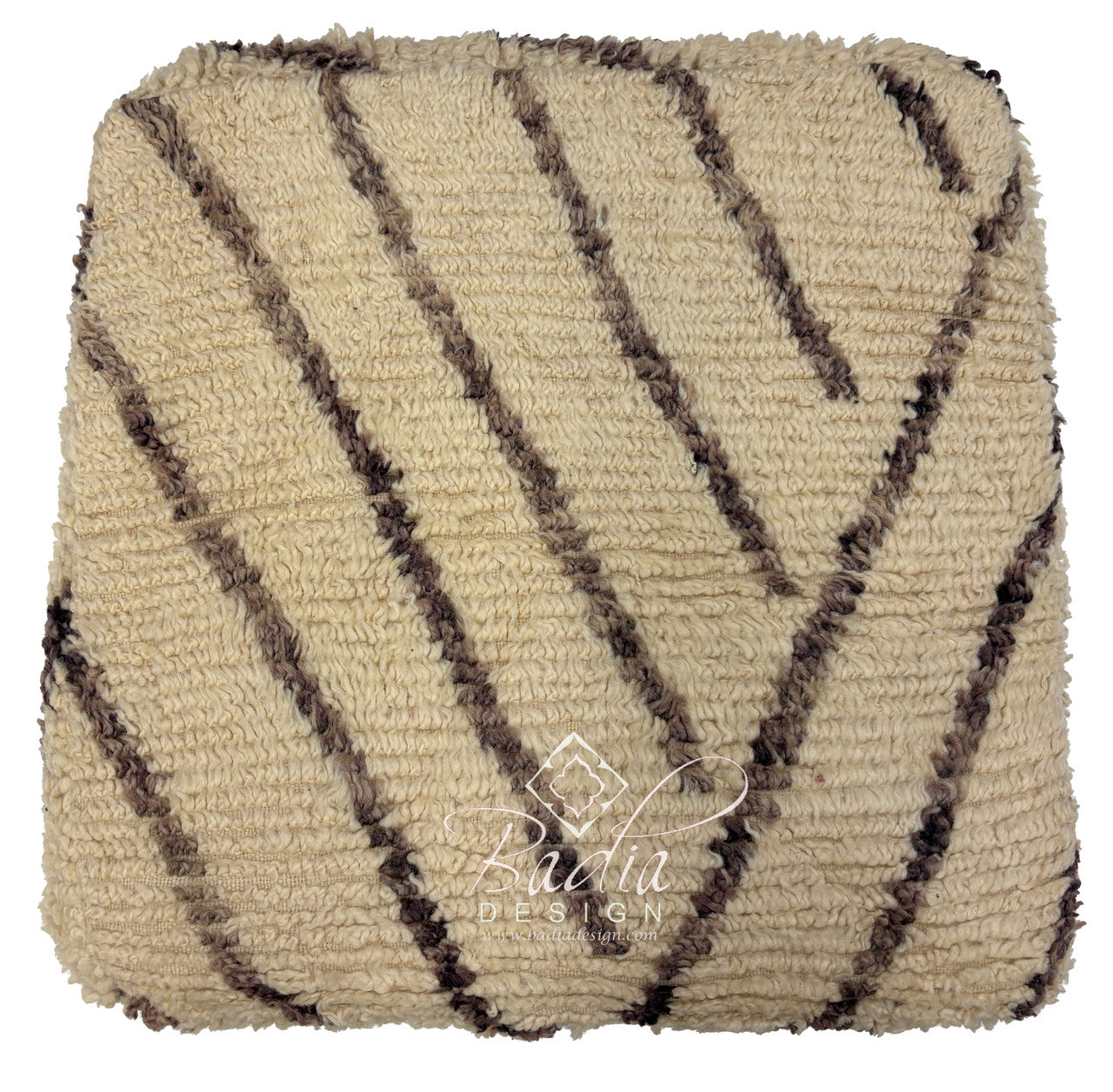 Cream and Brown Striped Wool Floor Ottoman