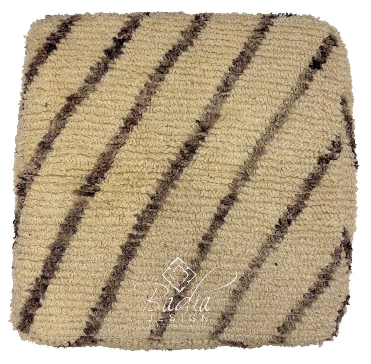 Cream and Brown Striped Wool Floor Ottoman