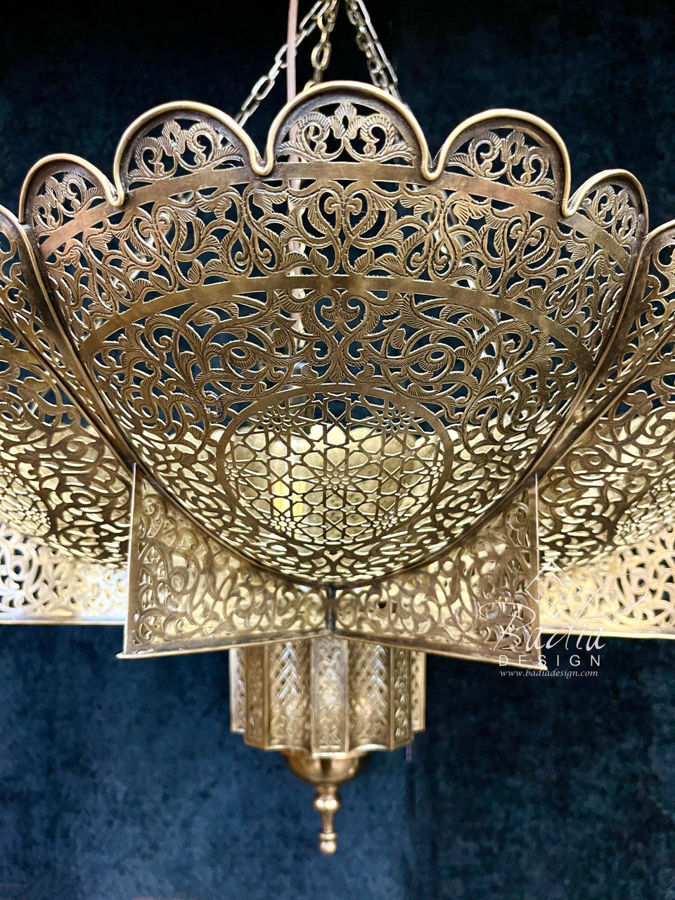Intricately Designed Brass Chandelier