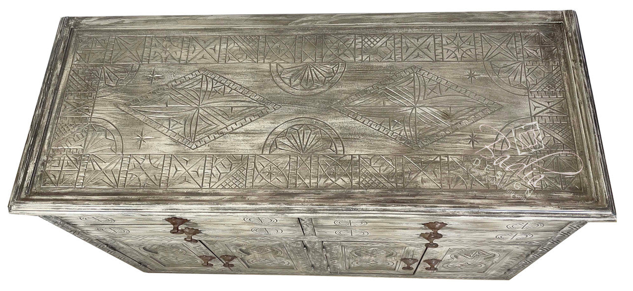 Dark Gray Hand Carved Cedar Wood Cabinet