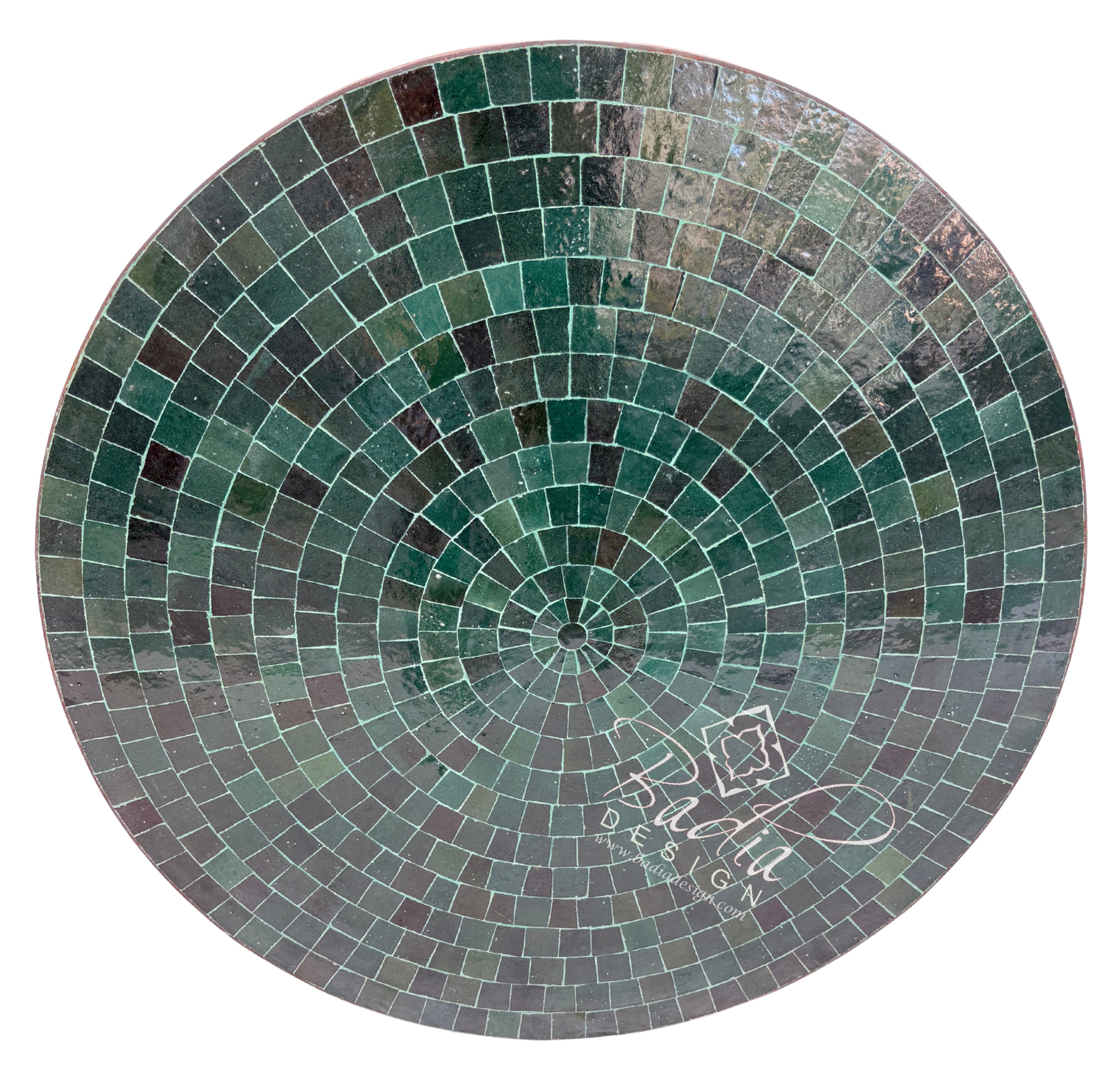 24" Round Dark Multi-Shade Green Tile Table Top