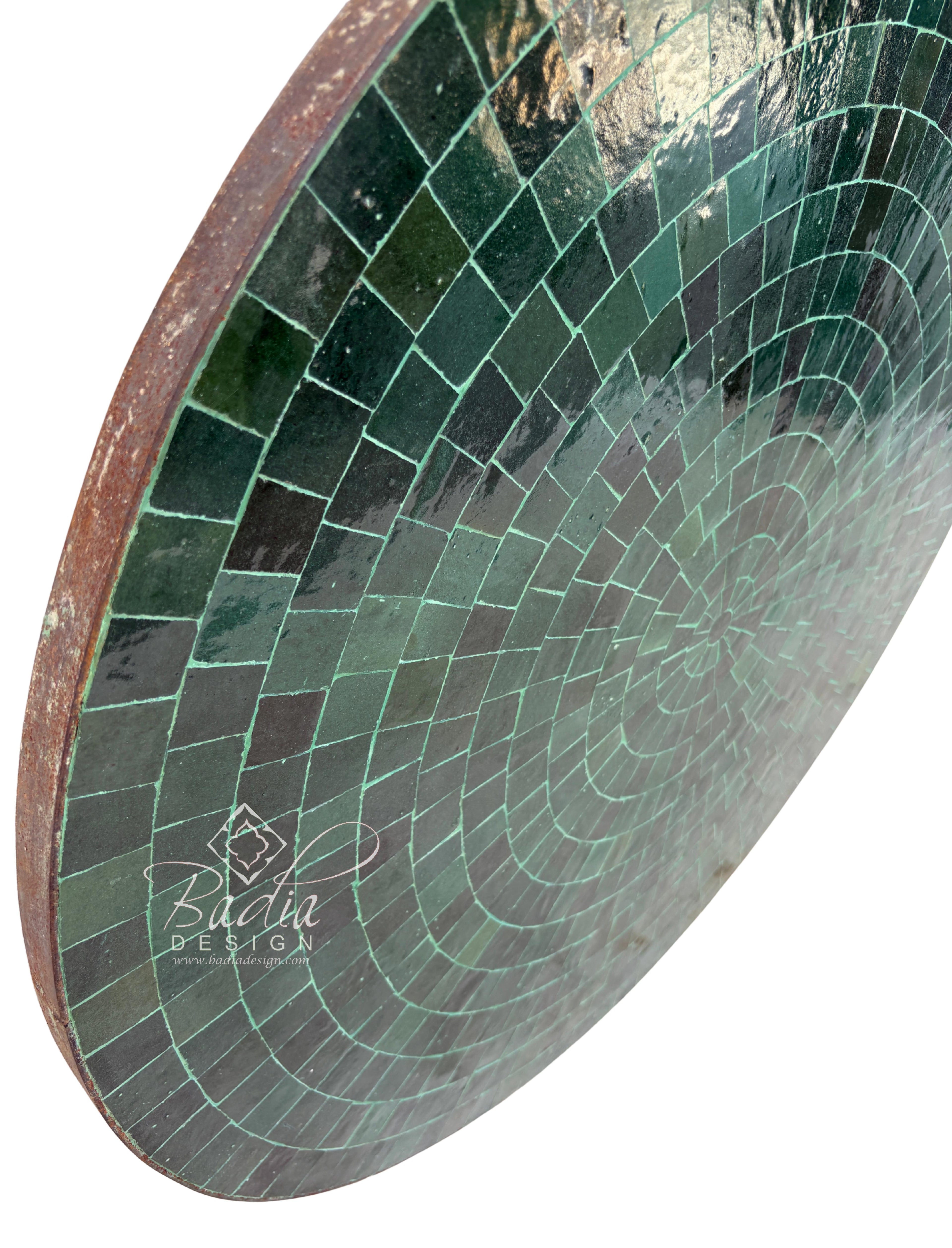 24" Round Dark Multi-Shade Green Tile Table Top
