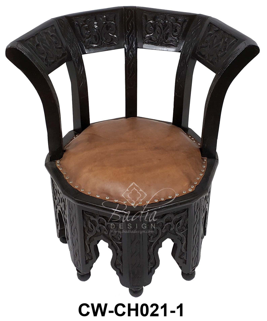 Hand Carved Cedar Wood Chair with Leather Seat