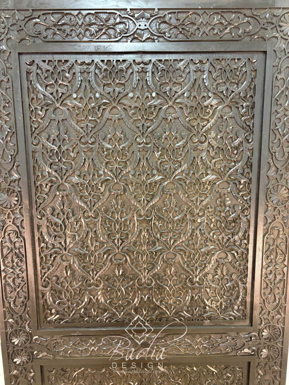Dark Stained Hand Carved Wooden Door
