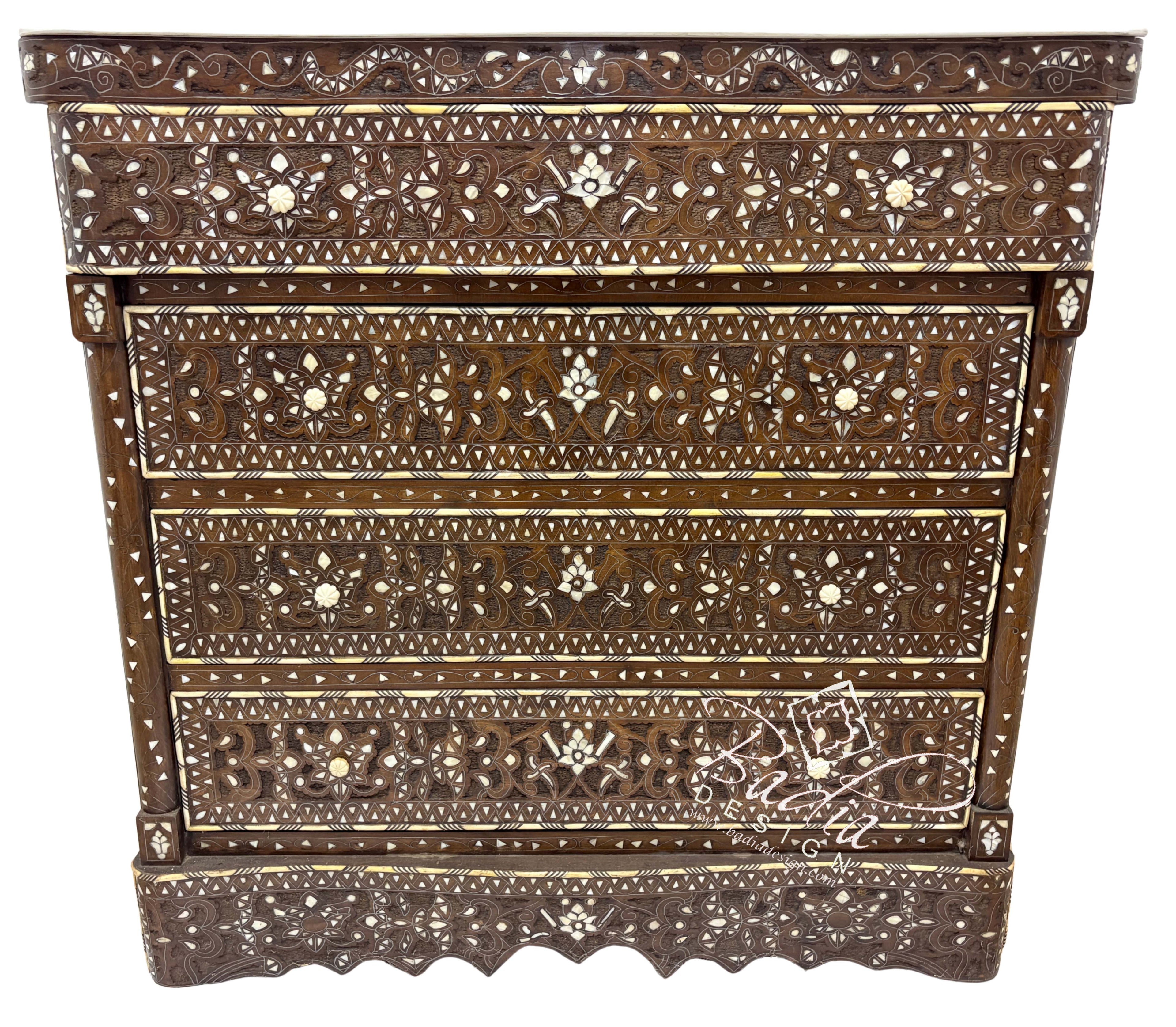 White Mother of Pearl Inlay Dresser with Four Drawers