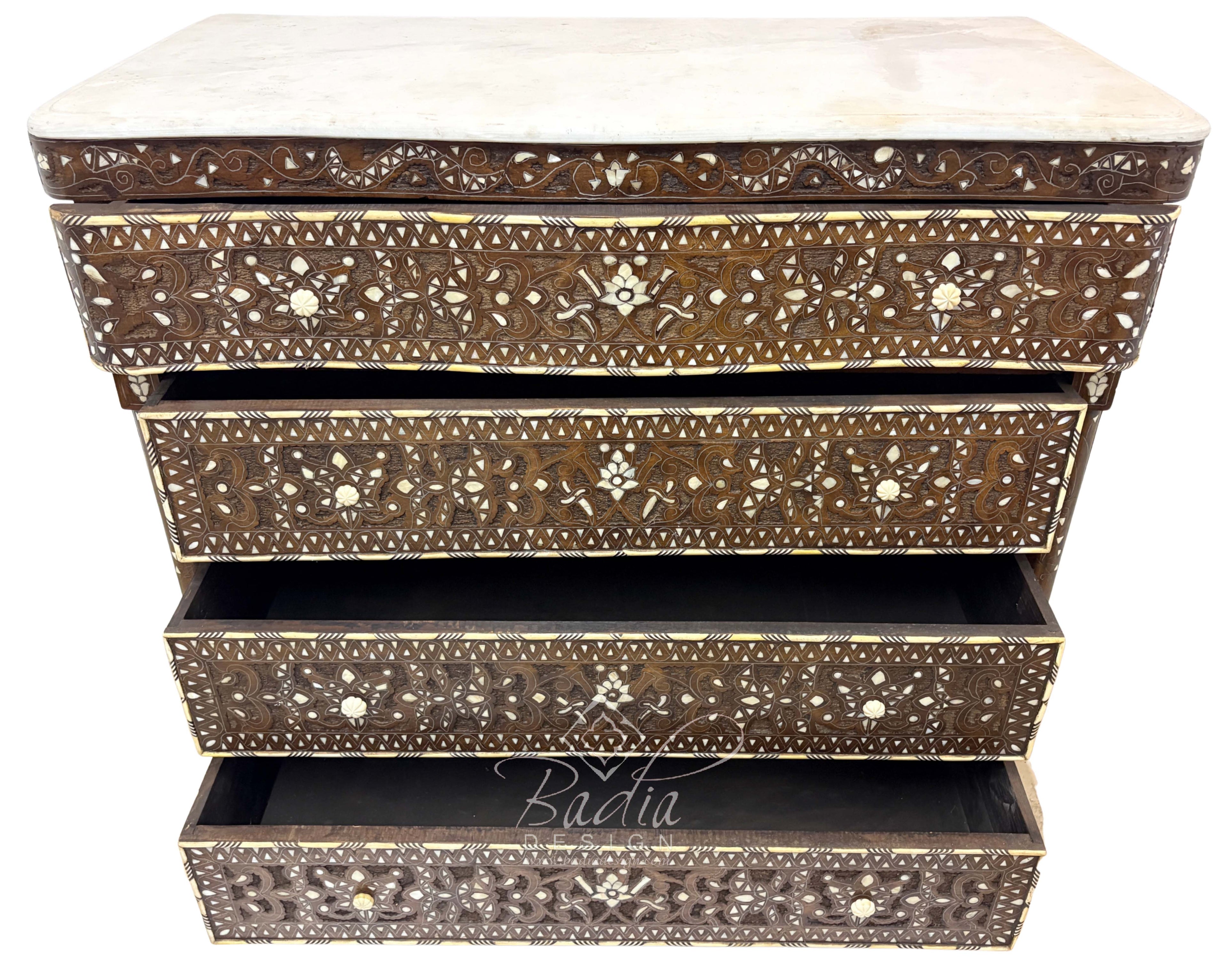 White Mother of Pearl Inlay Dresser with Four Drawers