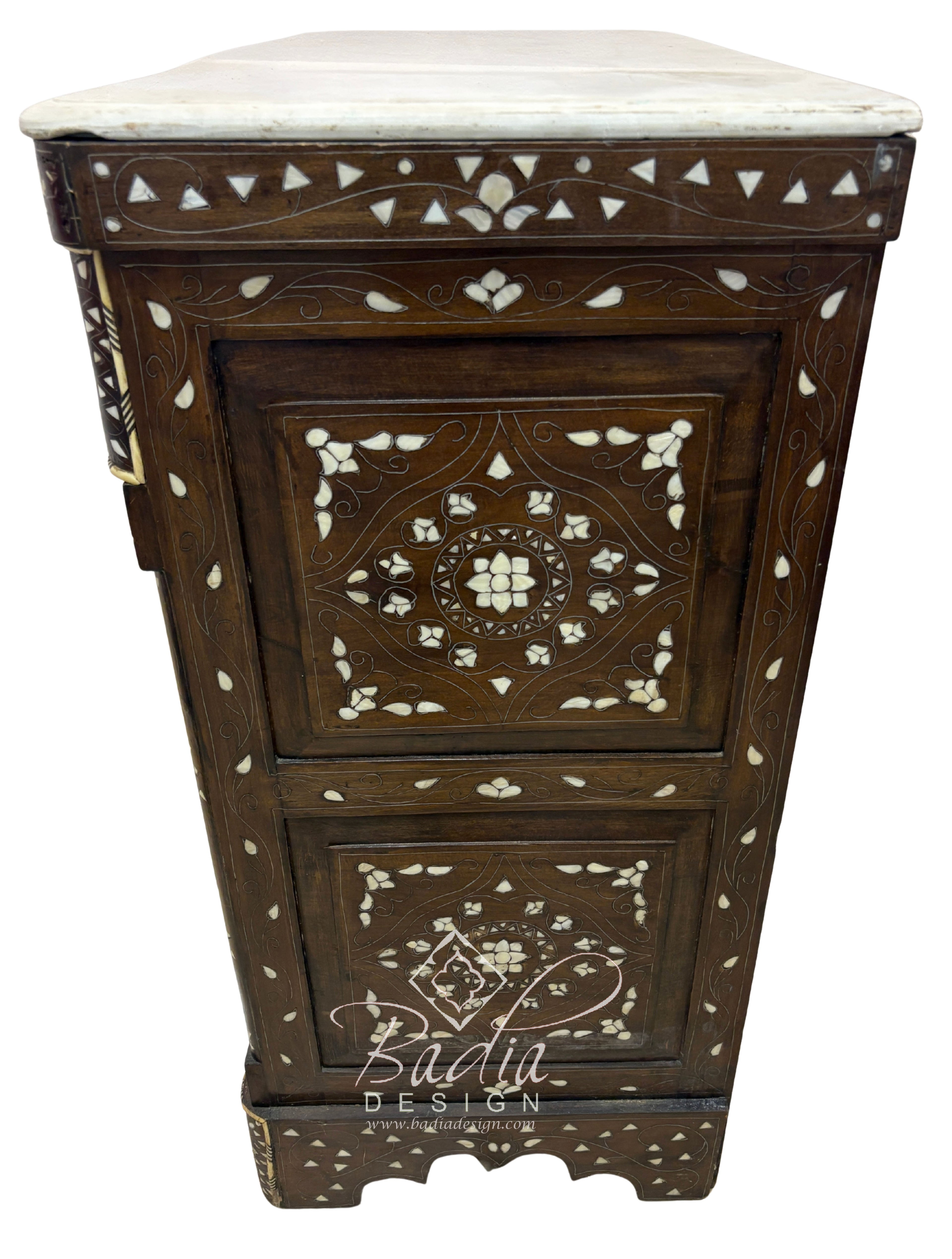 White Mother of Pearl Inlay Dresser with Four Drawers