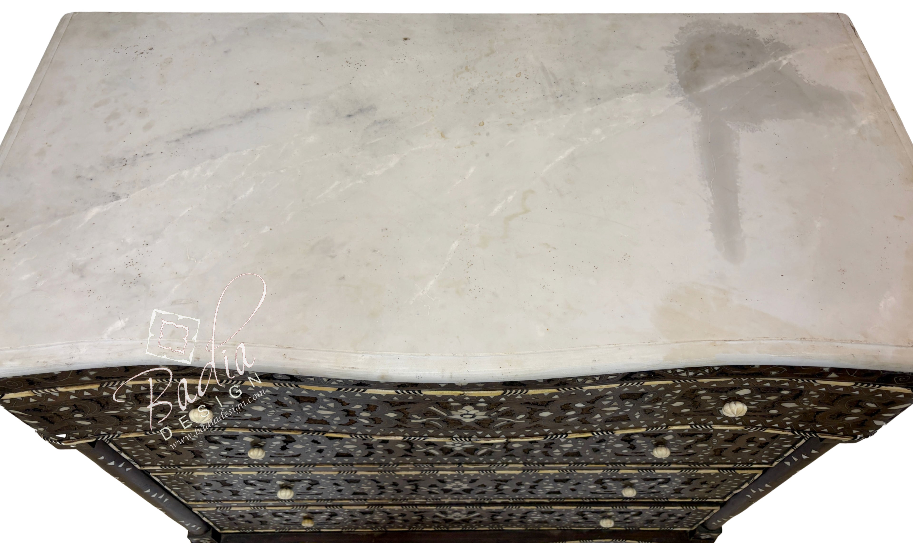 White Mother of Pearl Inlay Dresser with Four Drawers