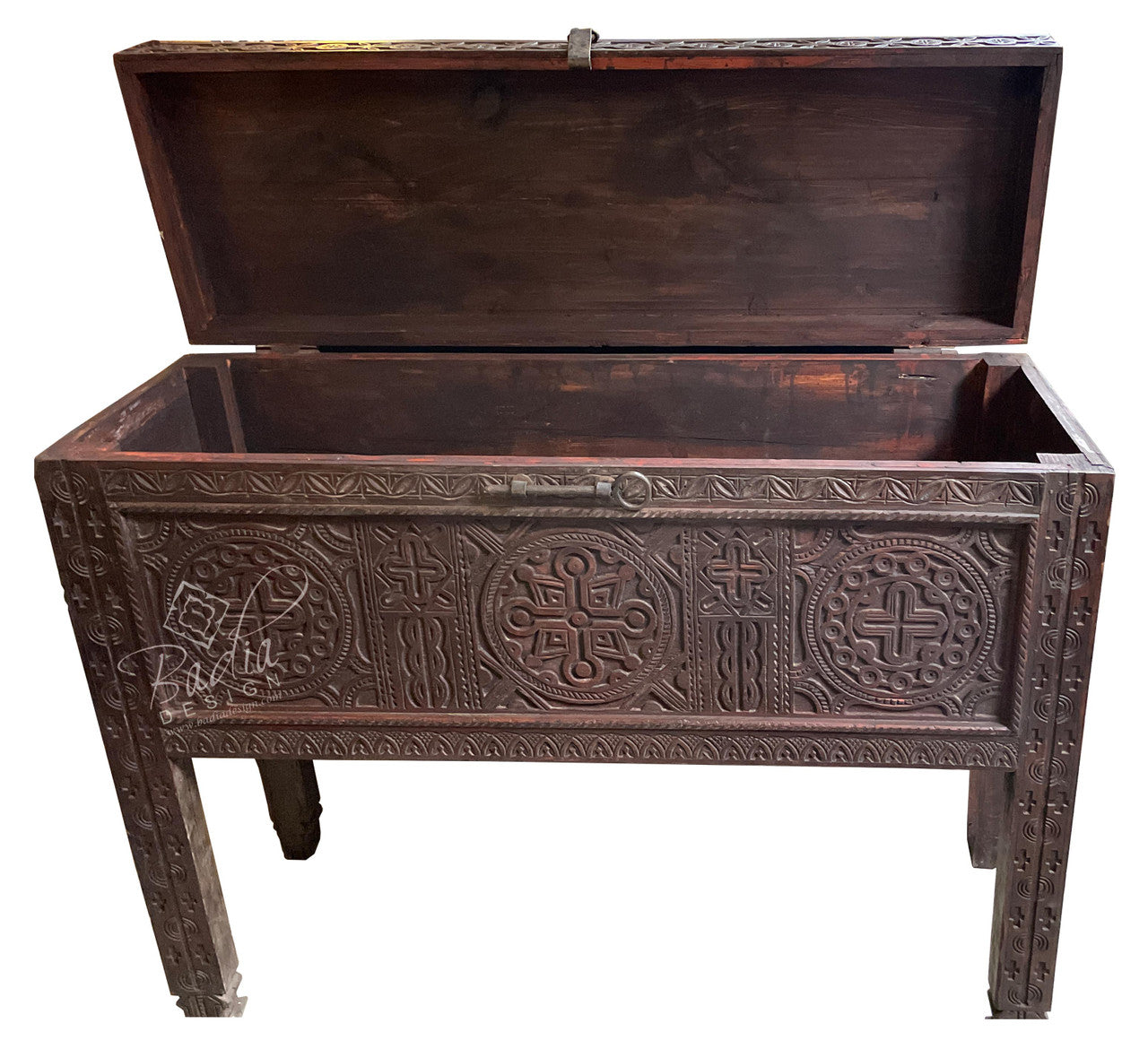 Dark Stained Hand Carved Wood Trunk