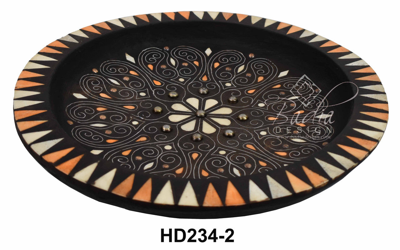 Decorative Wooden Metal and Bone Bowl