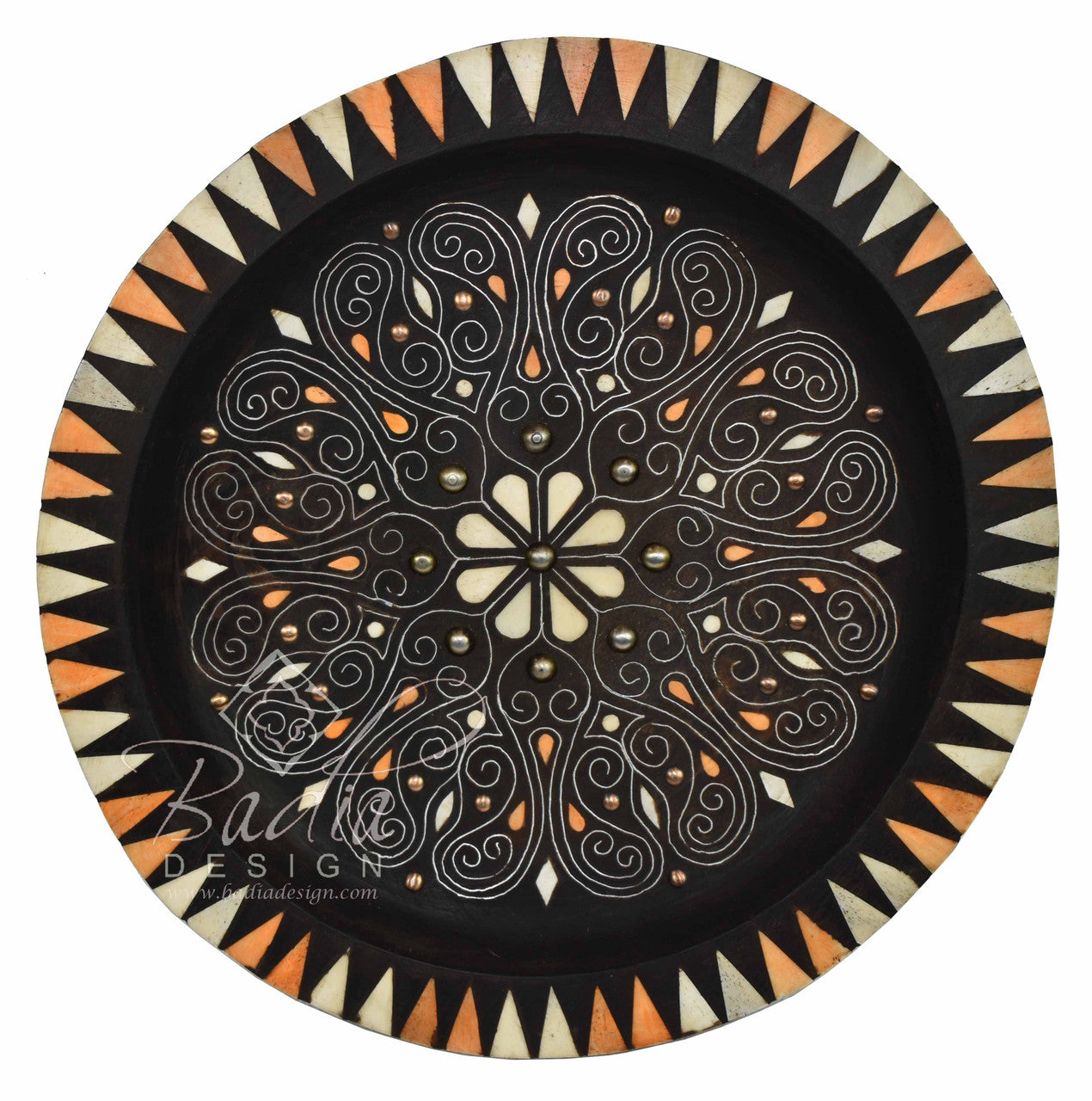 Decorative Wooden Metal and Bone Bowl