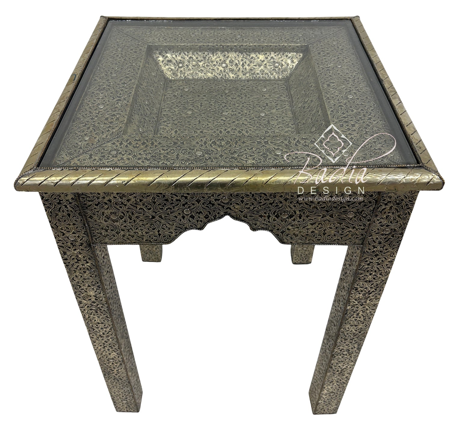 Moroccan Embossed Brass Square Coffee Table