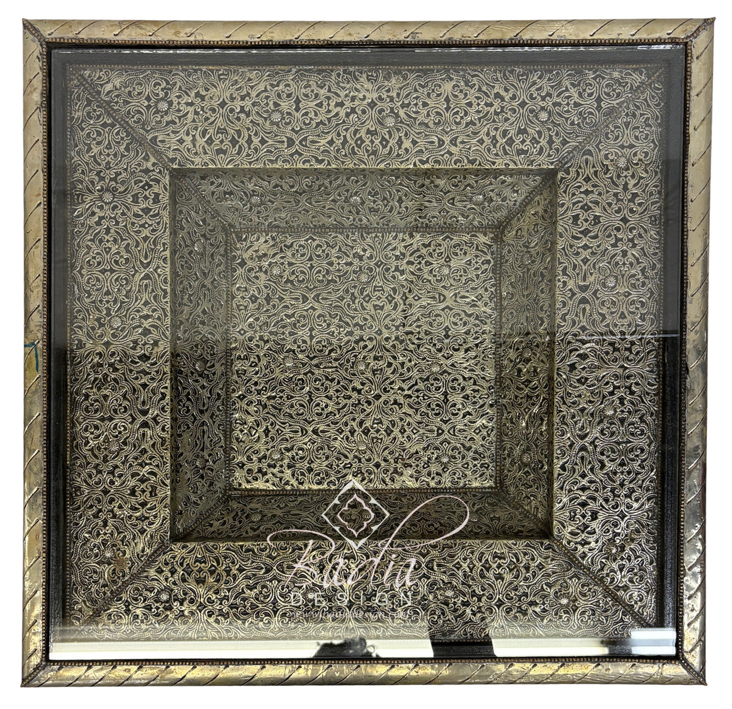 Moroccan Embossed Brass Square Coffee Table top view