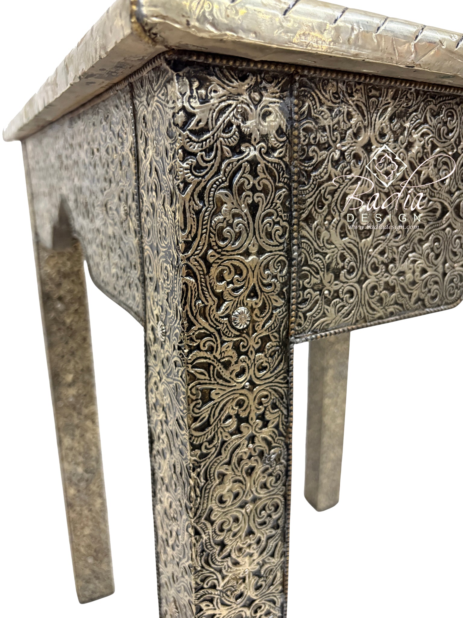 Embossed Brass Square High Coffee Table