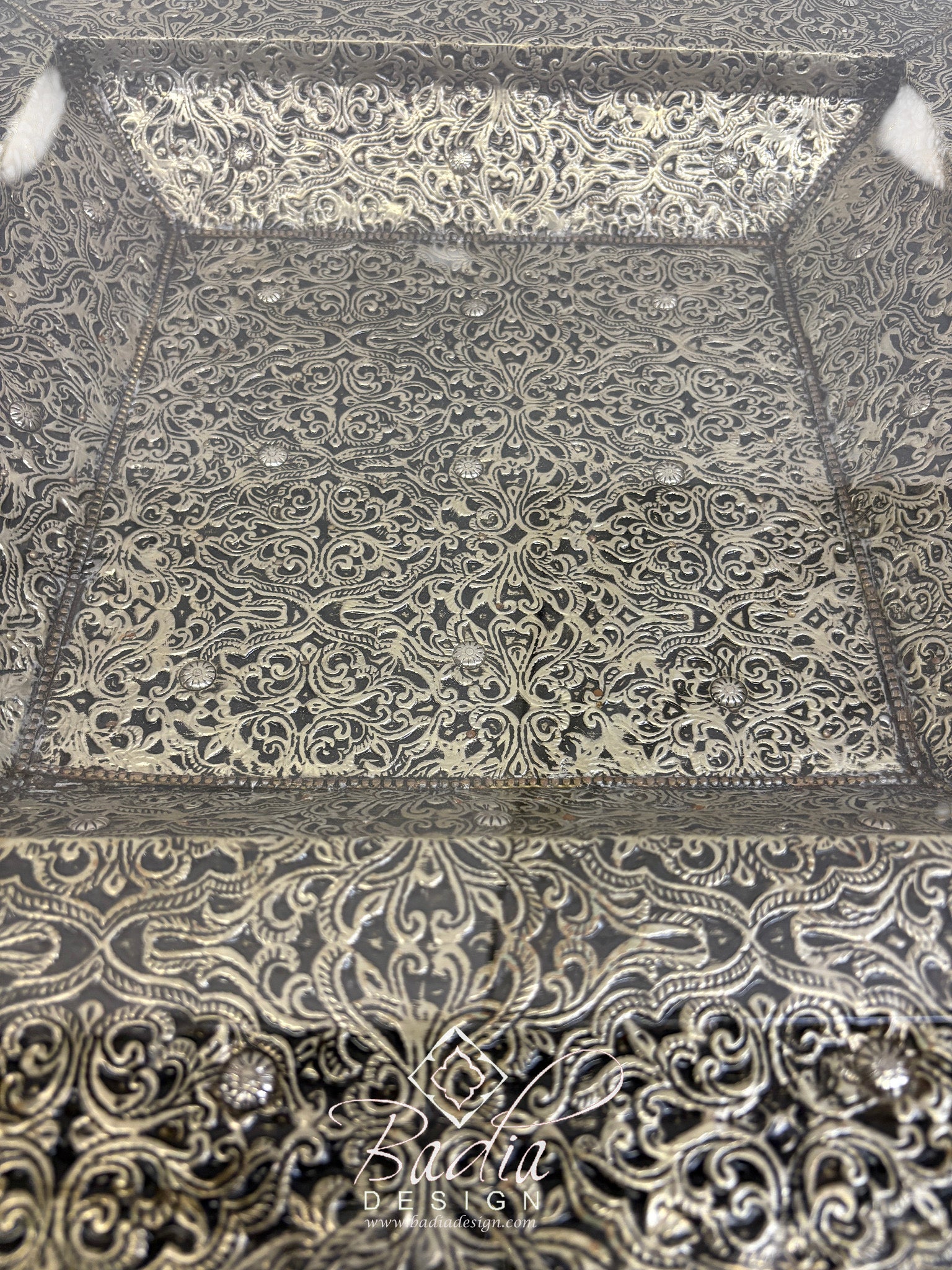 Embossed Brass Square High Coffee Table