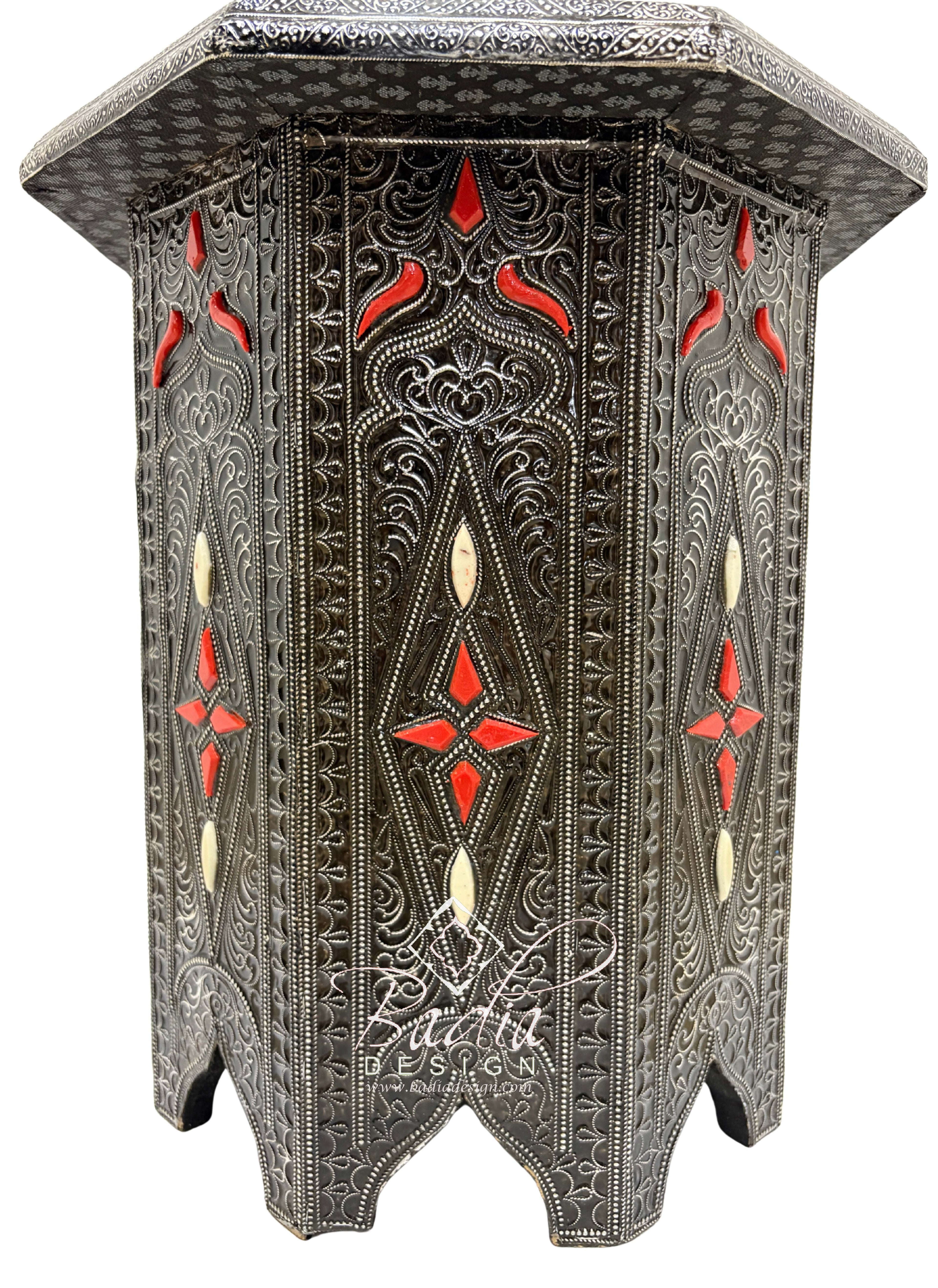 Octagon Shaped Metal and Bone Side Table with Glass Top