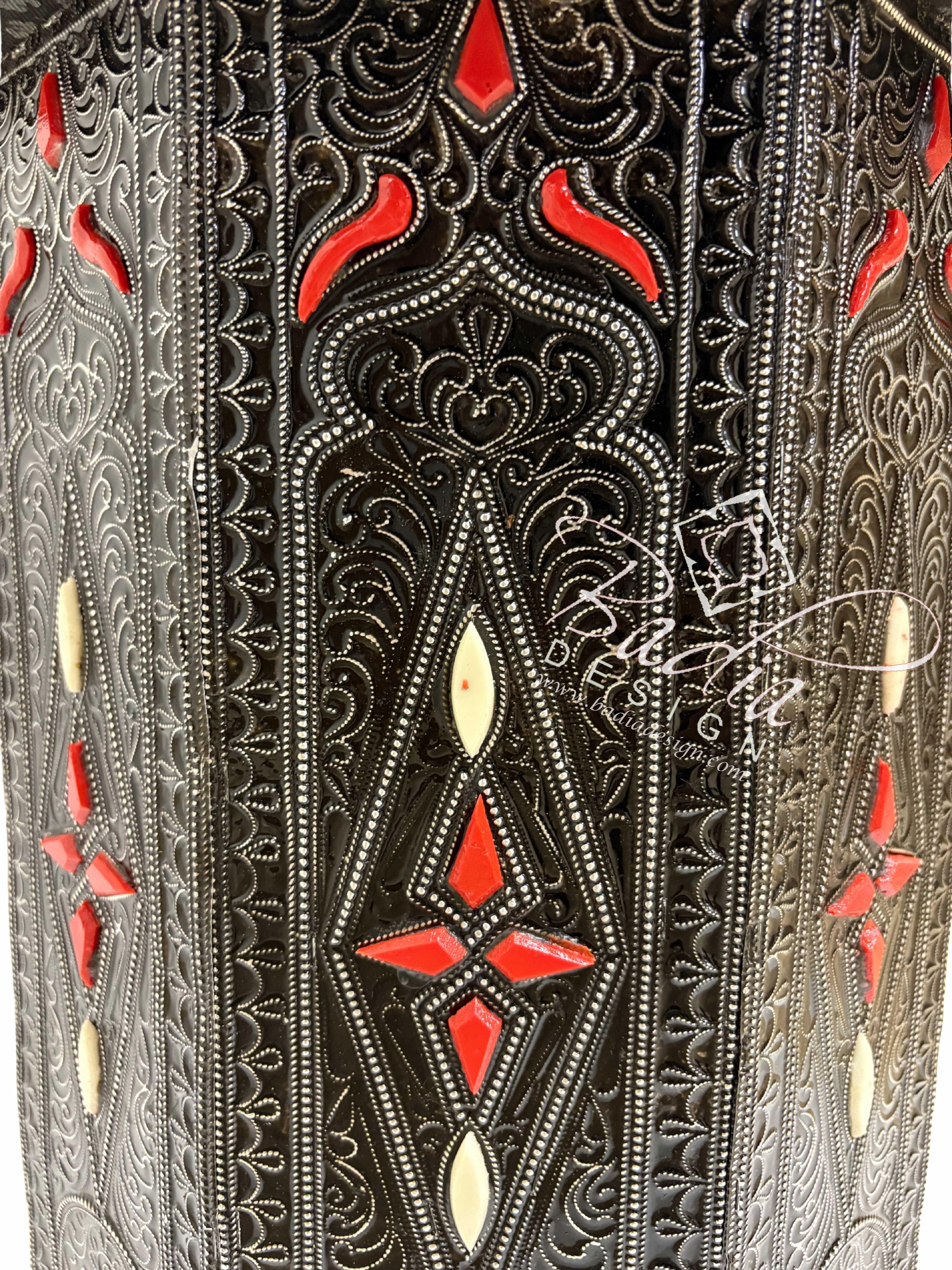 Octagon Shaped Metal and Bone Side Table with Glass Top