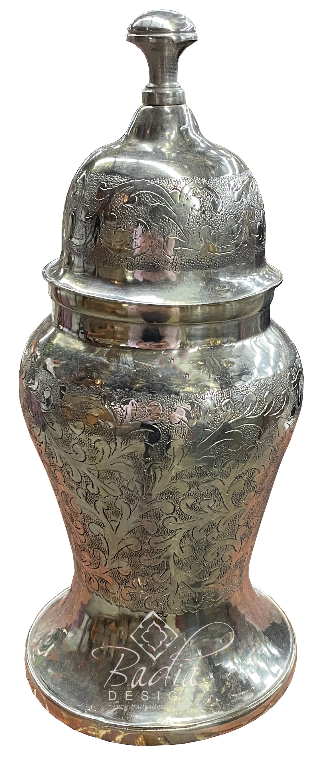 Small Engraved Silver Urn with Lid