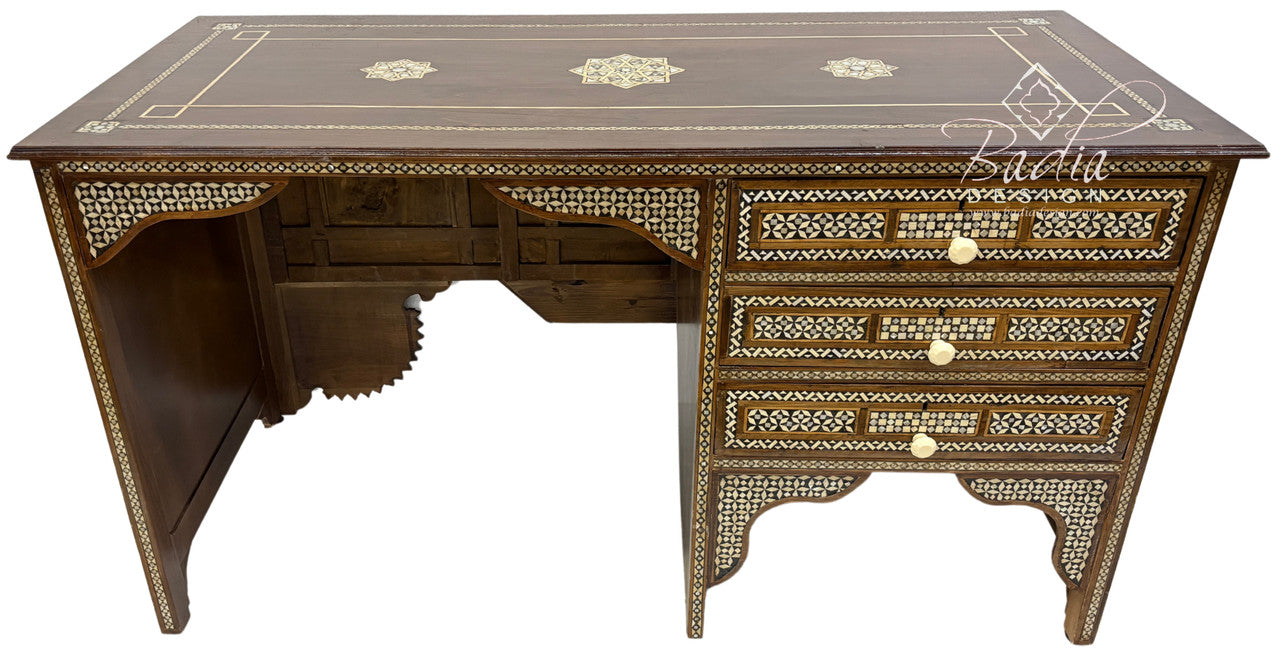 Hand Carved Cedar Mother of Pearl Bone Inlay Executive Desk