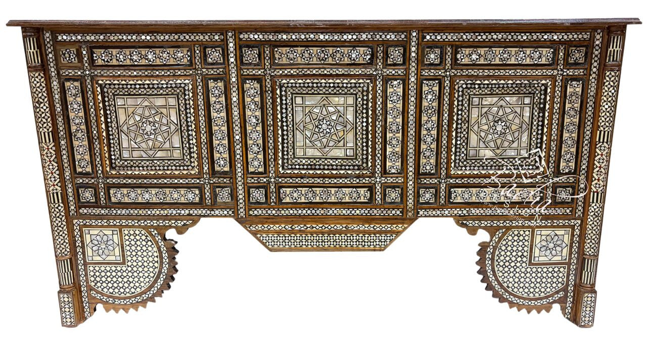 Hand Carved Cedar Mother of Pearl Bone Inlay Executive Desk