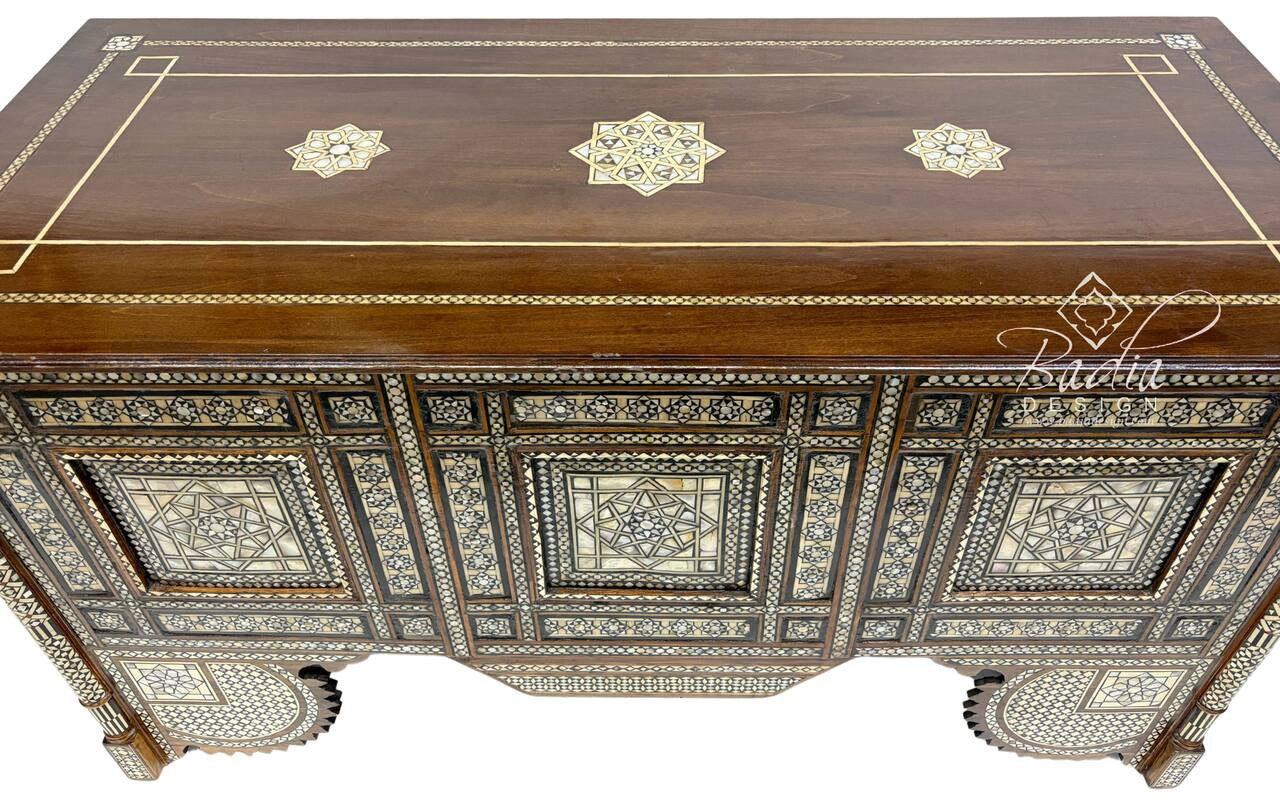 Hand Carved Cedar Mother of Pearl Bone Inlay Executive Desk