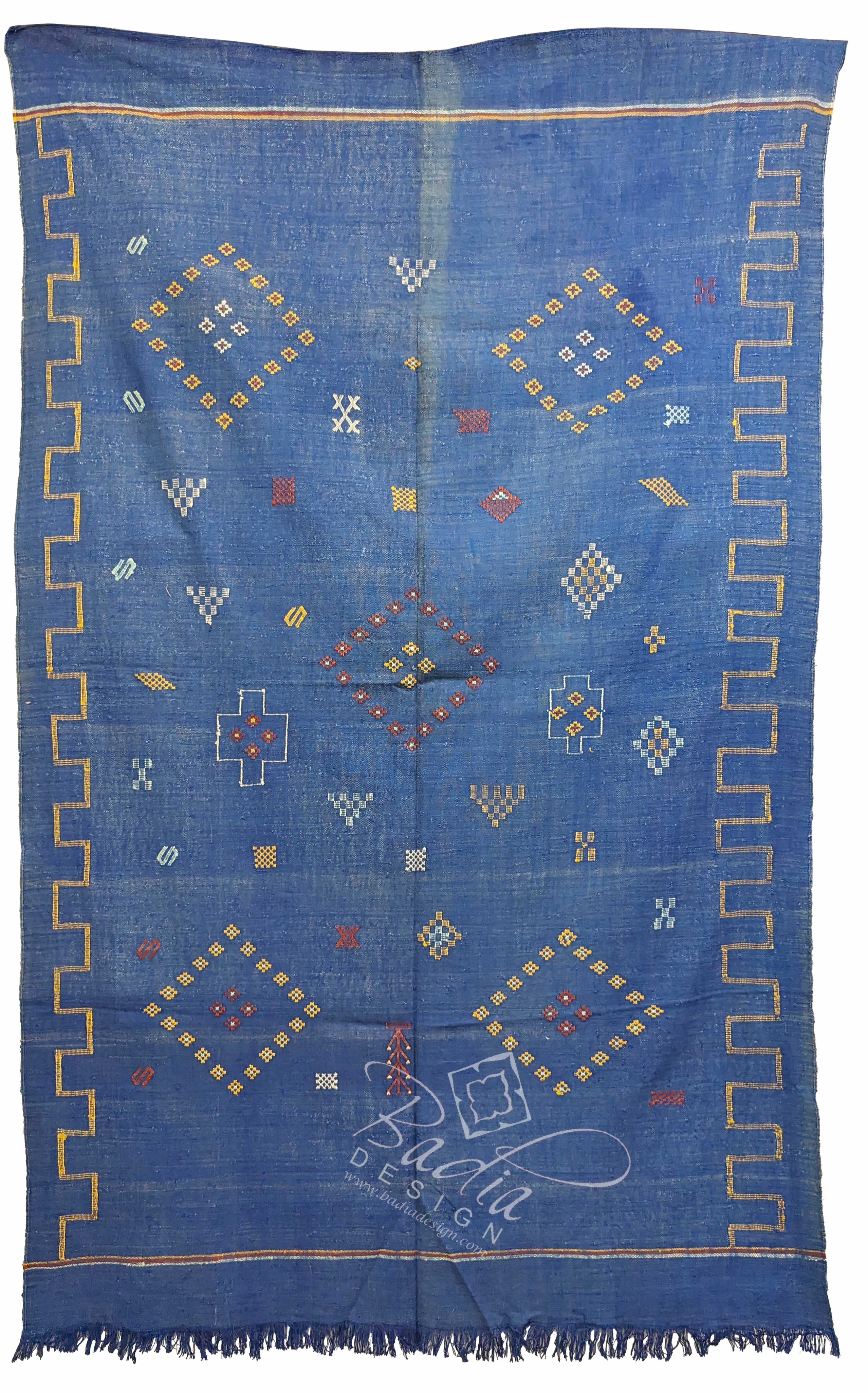 Faded Blue Cactus Silk Rug with Tribal Designs