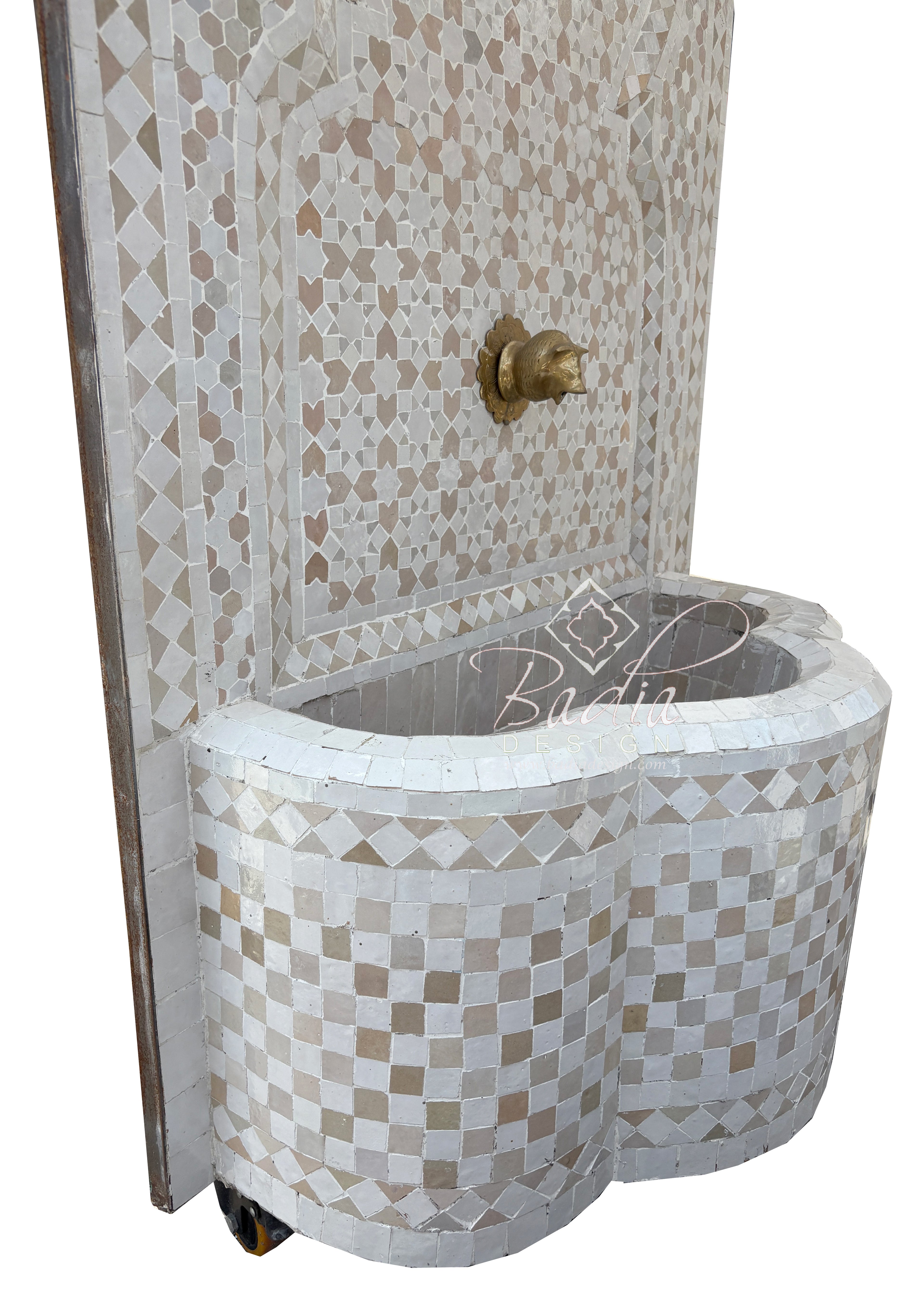 Beige and White Mosaic Tile Water Fountain