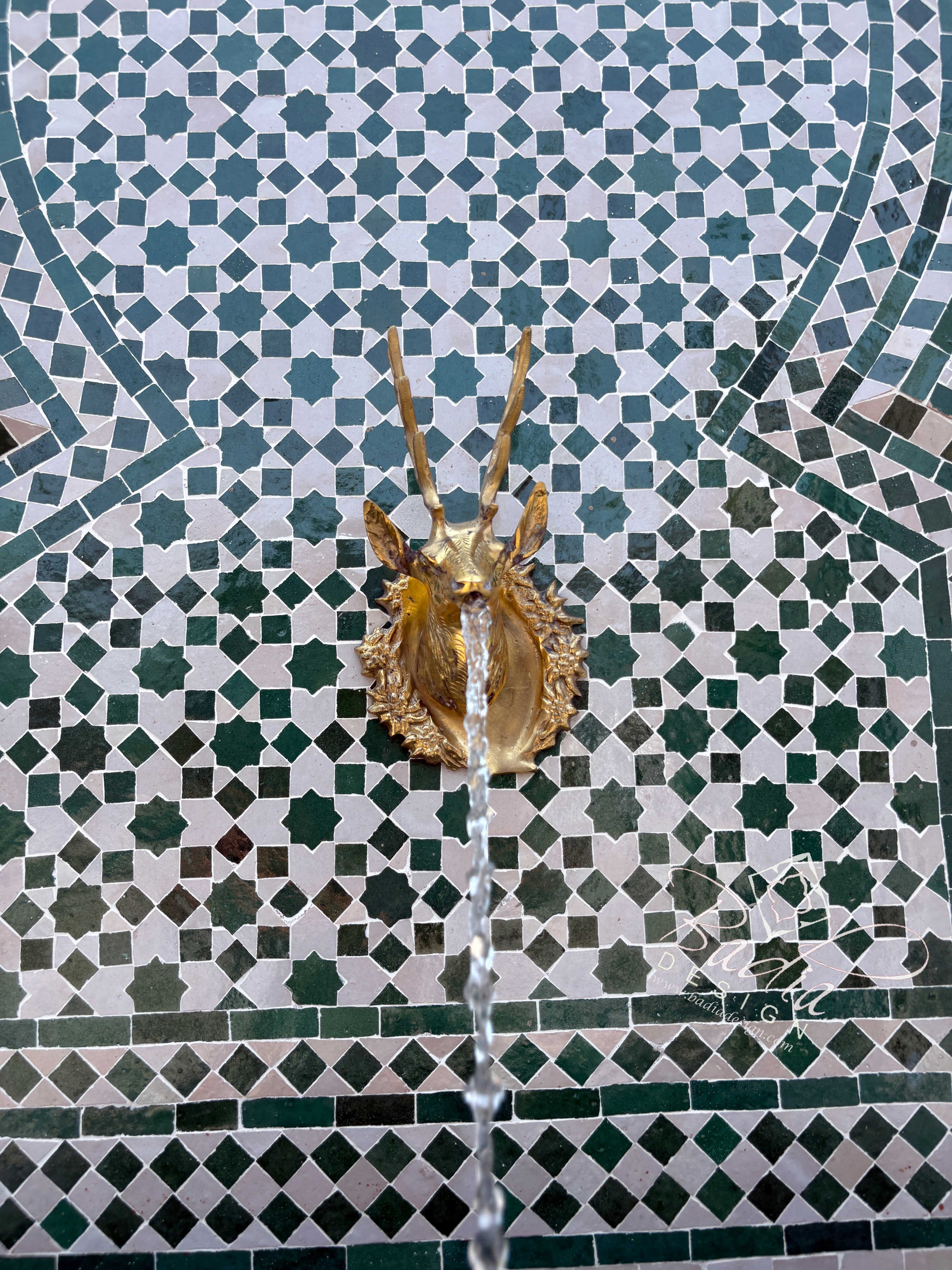 Green and White Mosaic Tile Water Fountain