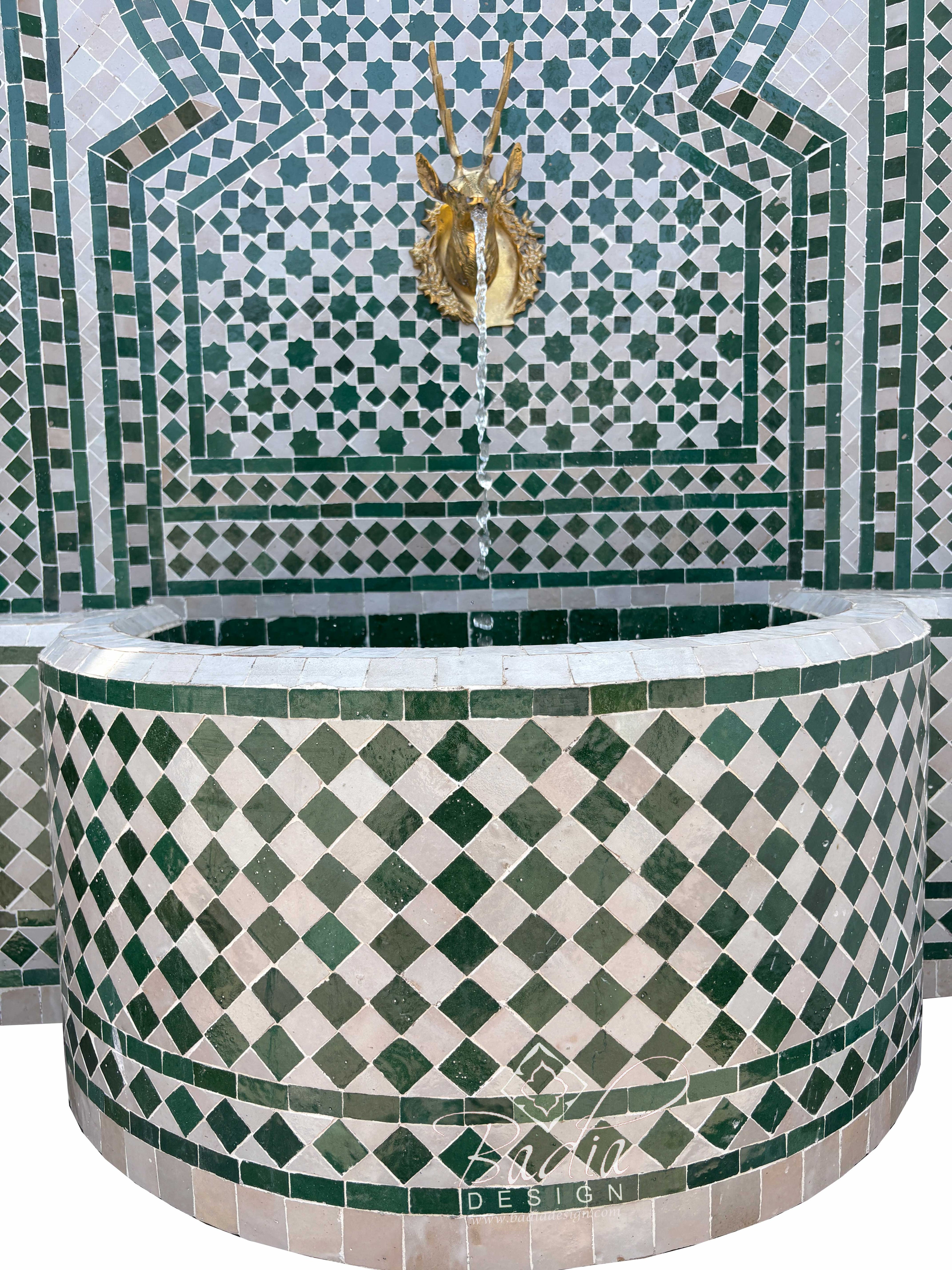 Green and White Mosaic Tile Water Fountain