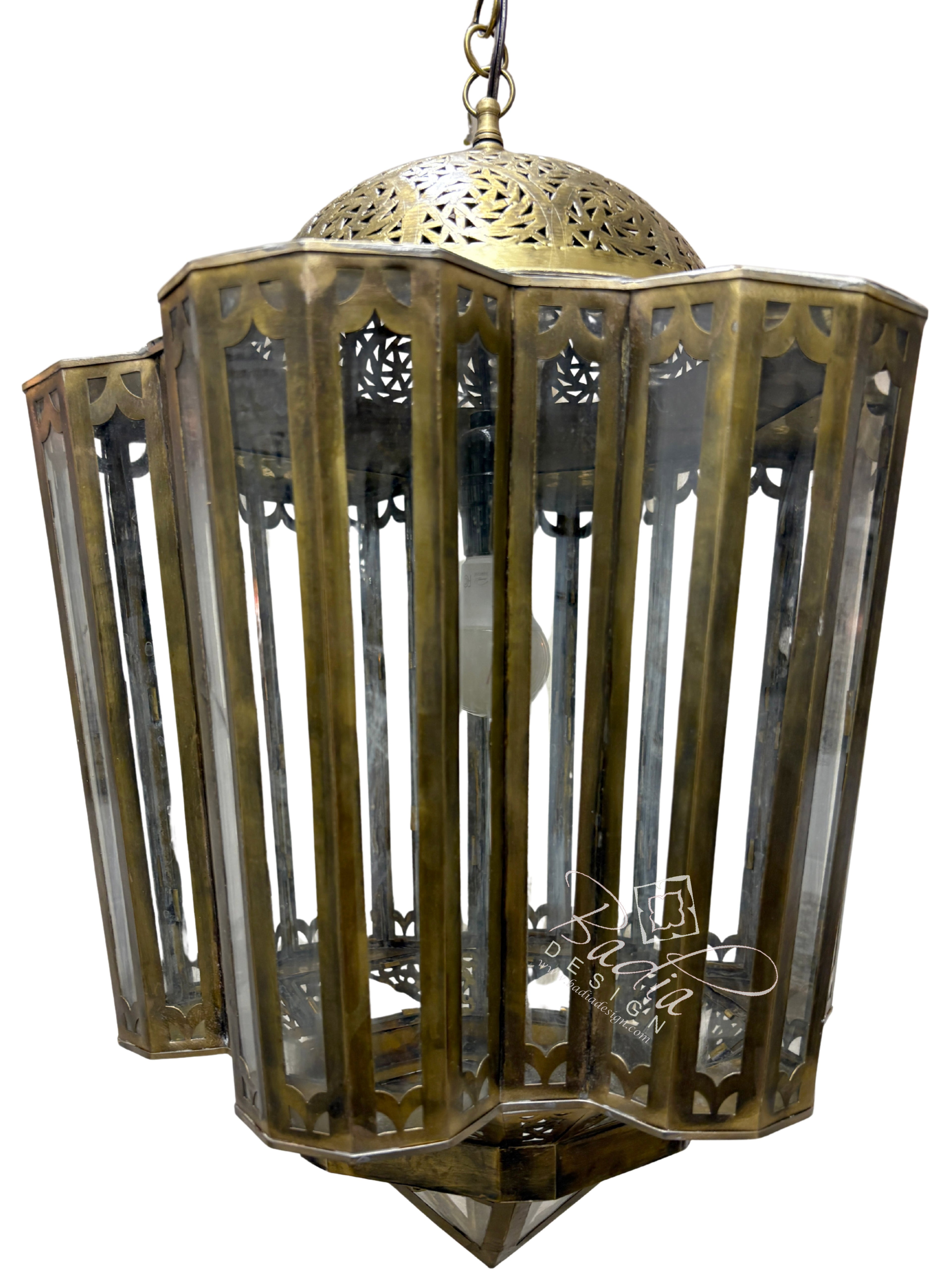 Moroccan Polygonal Brass and Glass Chandeliers