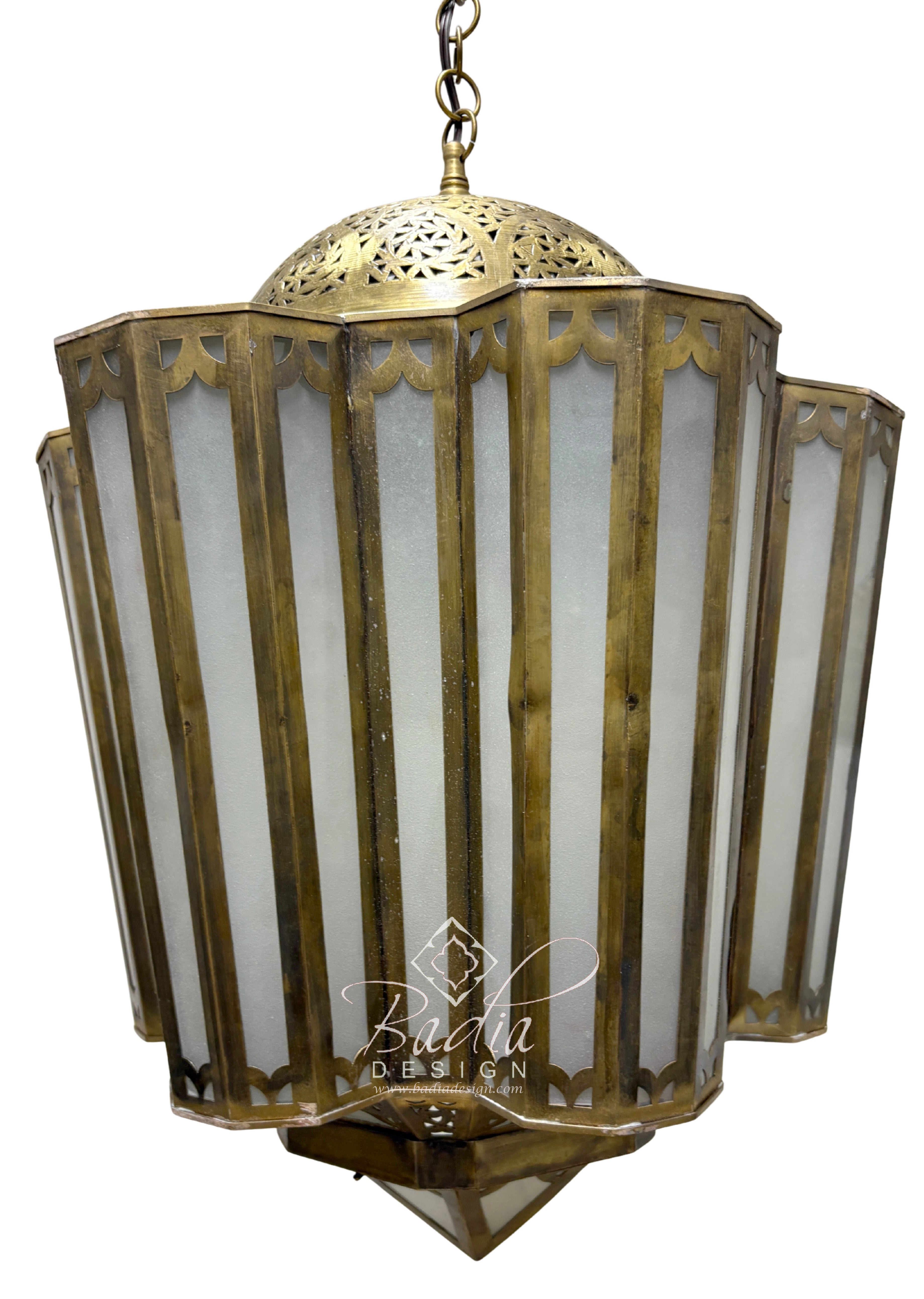 Moroccan Polygonal Brass and Glass Chandeliers