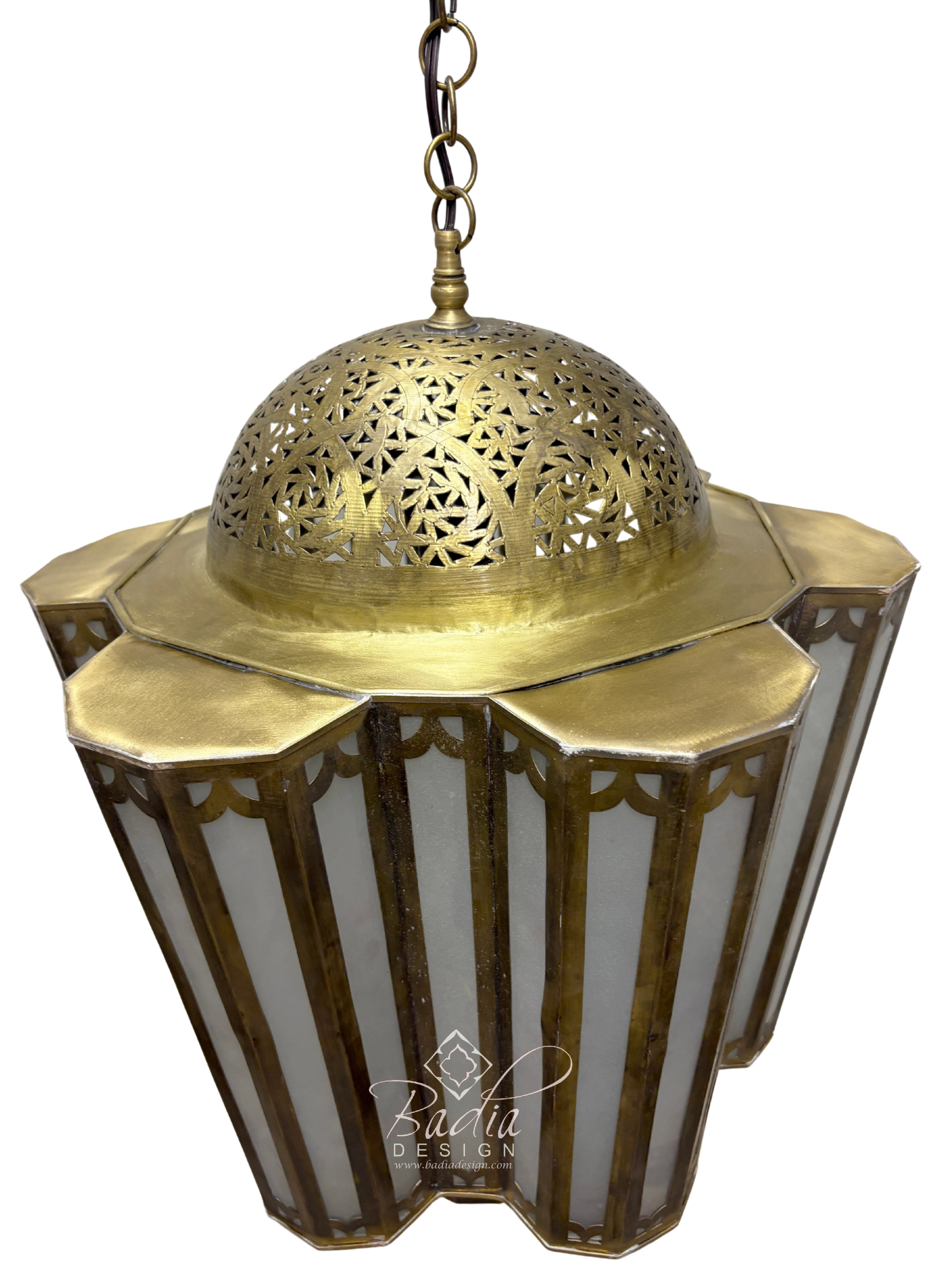 Moroccan Polygonal Brass and Glass Chandeliers