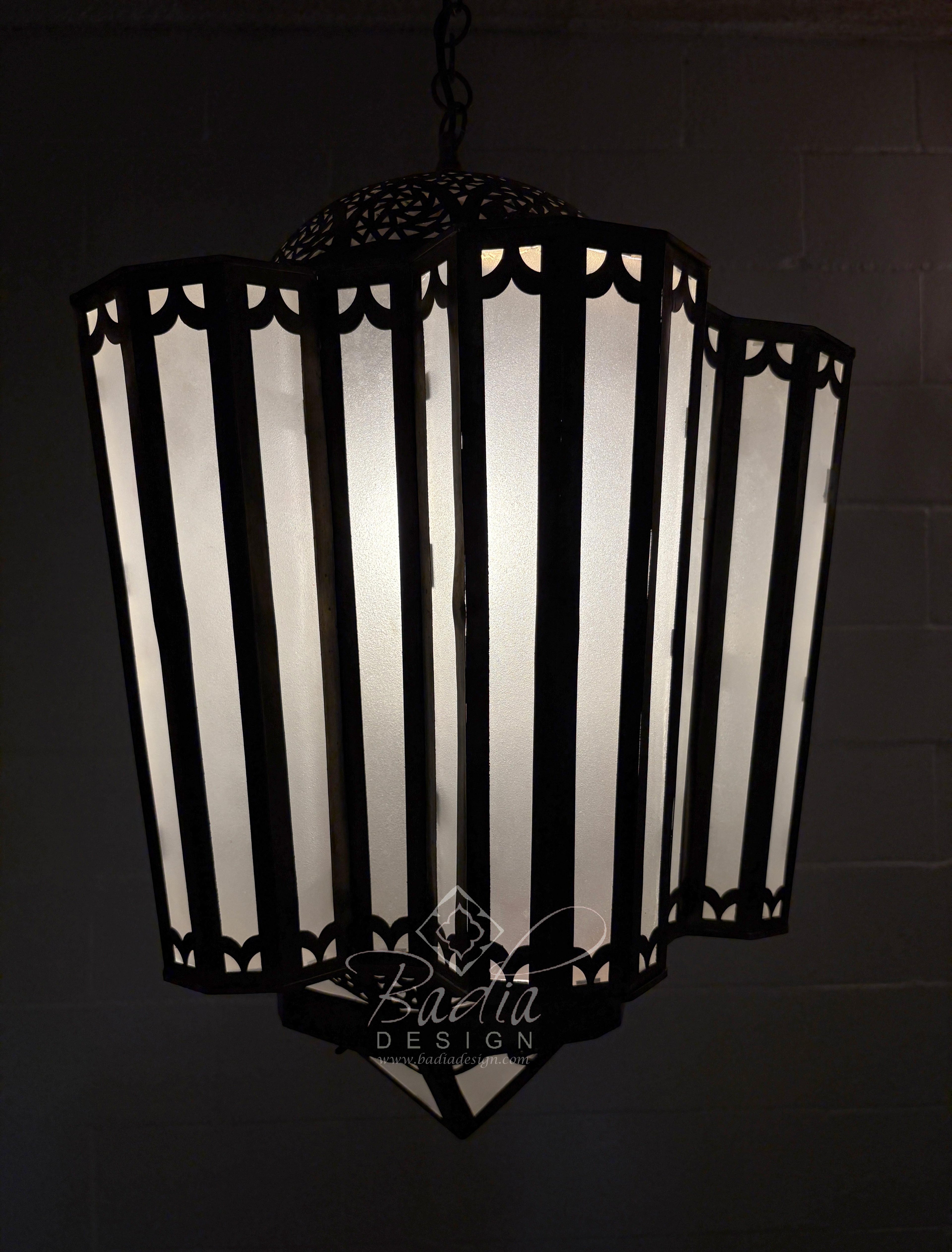 Moroccan Polygonal Brass and Glass Chandeliers