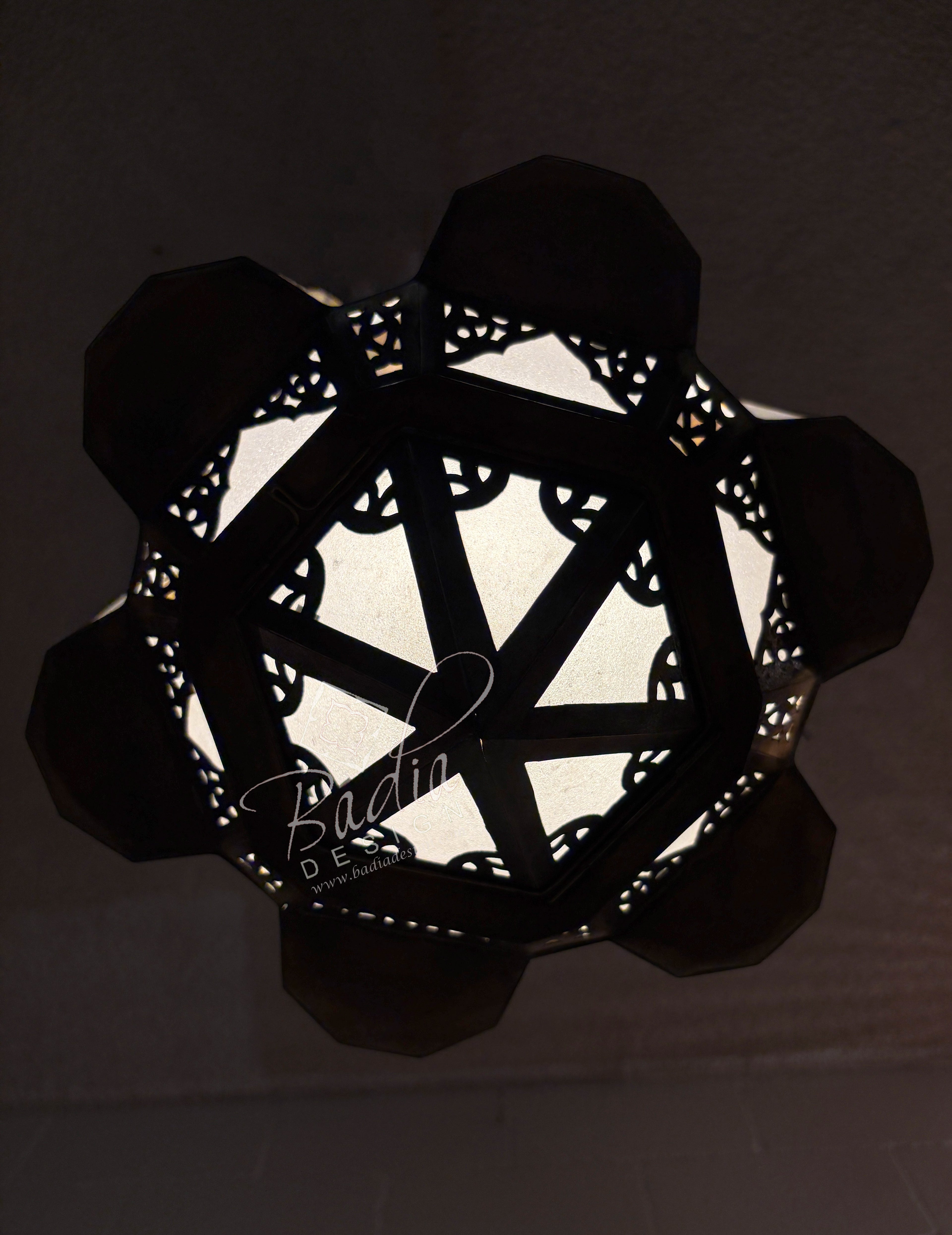 Moroccan Polygonal Brass and Glass Chandeliers